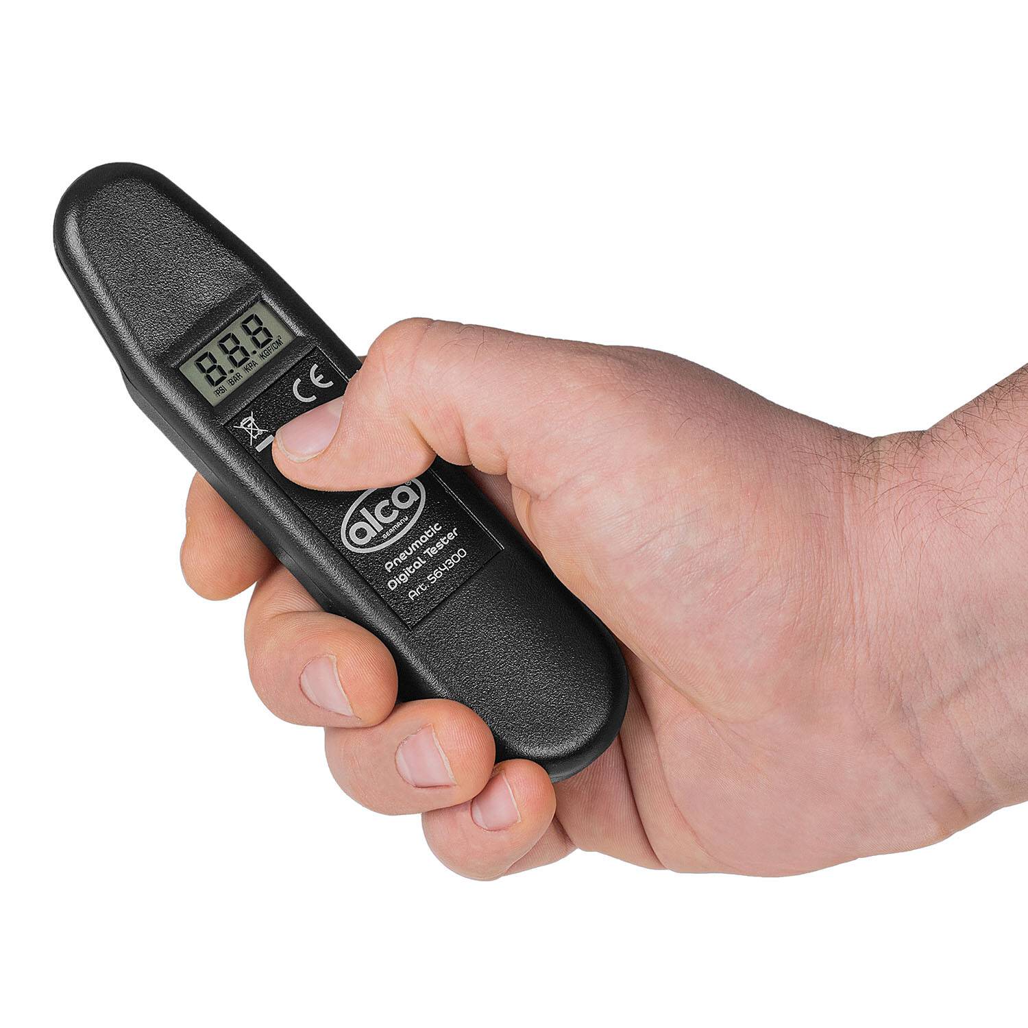 alca® Reifendruckprüfer digital mit Memory-Funktion (CR2032), 0,35-7 bar inkl. integrierter Batterie (CR2032), passend