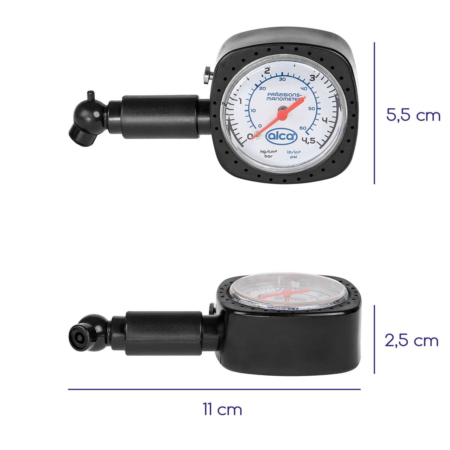 alca® Reifendruckprüfer mit Manometer bis 4,5 bar, mit Memory-Funktion Luftdruckprüfer für Schraderventil am Auto