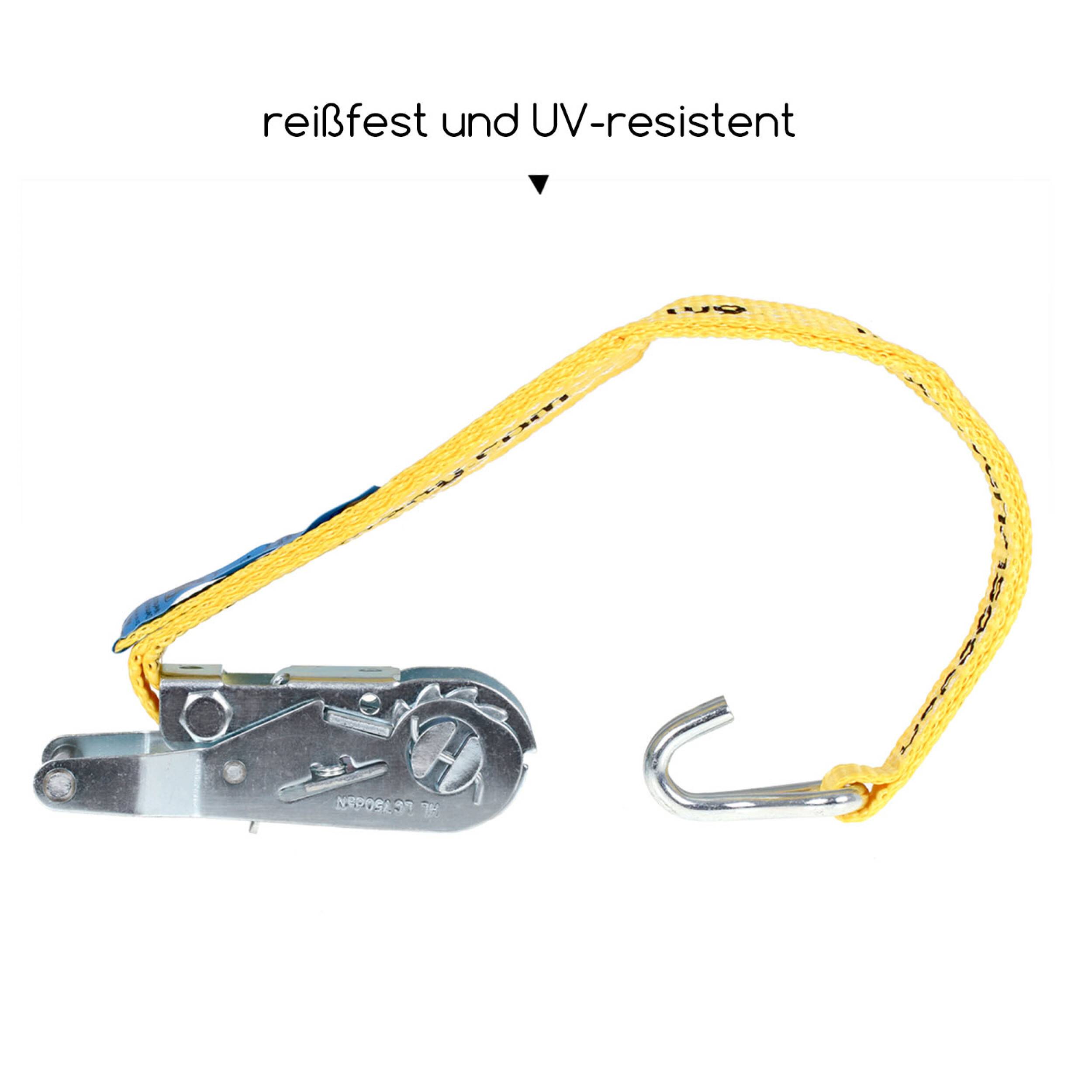 alca® Zurrgurt 1,5t 6m 25mm 1500 daN gelb verstellbar mit Ratsche + 2 Stahlhaken Ratschenspanner Spanngurt zertifiziert