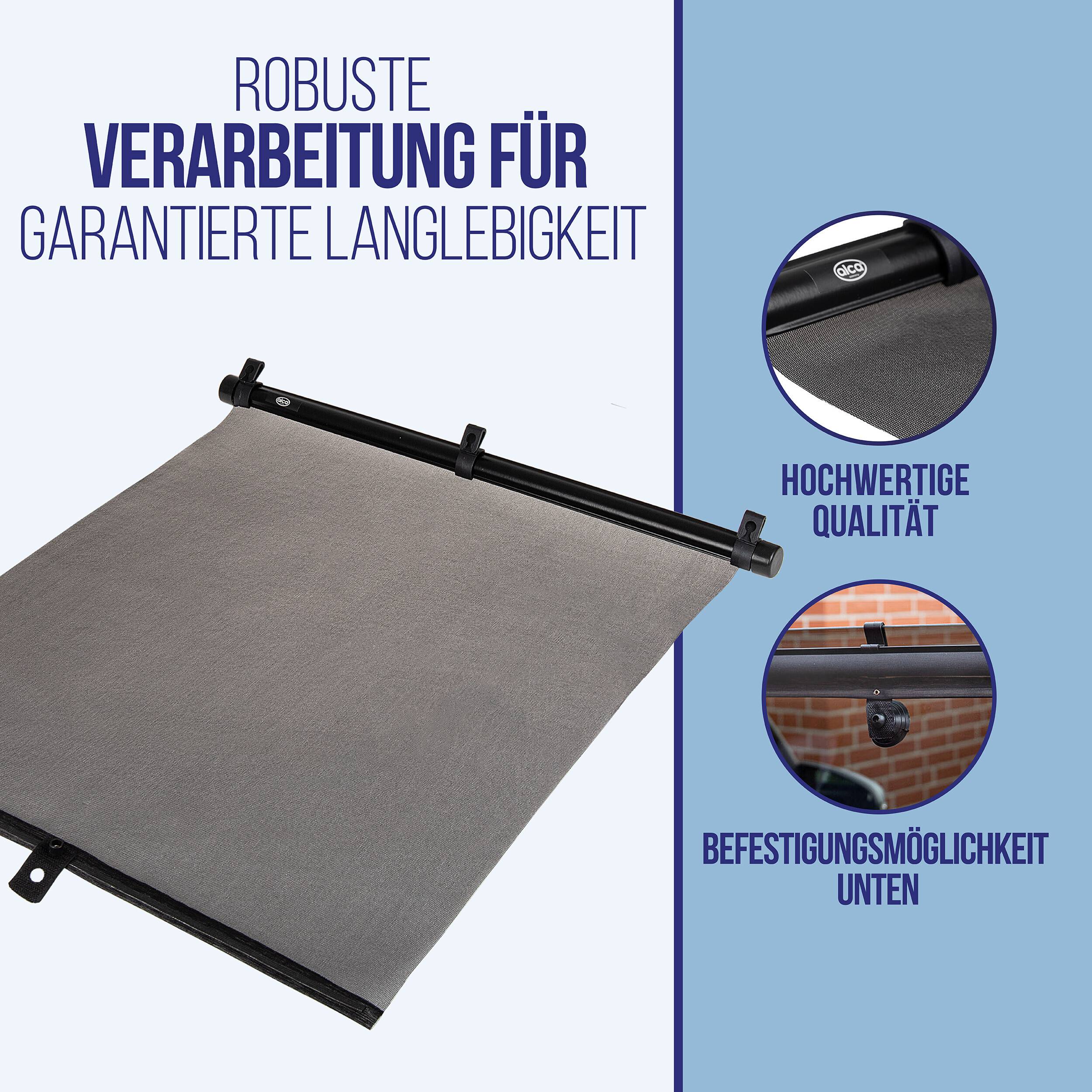 alca® Auto-Sonnenrollo 2 x 40 x 55 cm Autofenster Sonnenblende UV Schutz mit Saugnapf & Einhand-Einrollfunktion