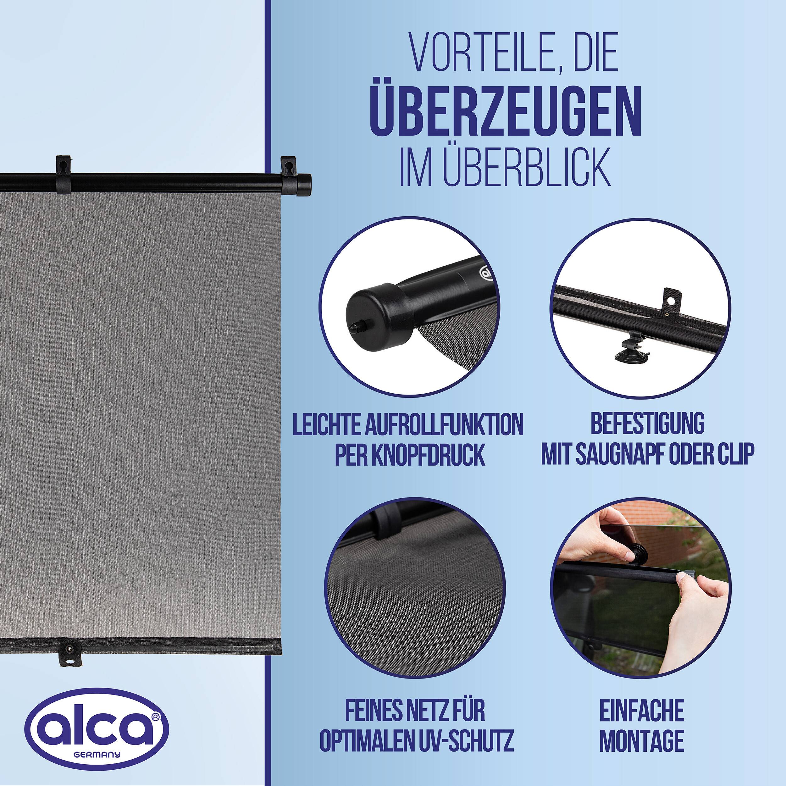 alca® Auto-Sonnenrollo 2 x 40 x 55 cm Autofenster Sonnenblende UV Schutz mit Saugnapf & Einhand-Einrollfunktion