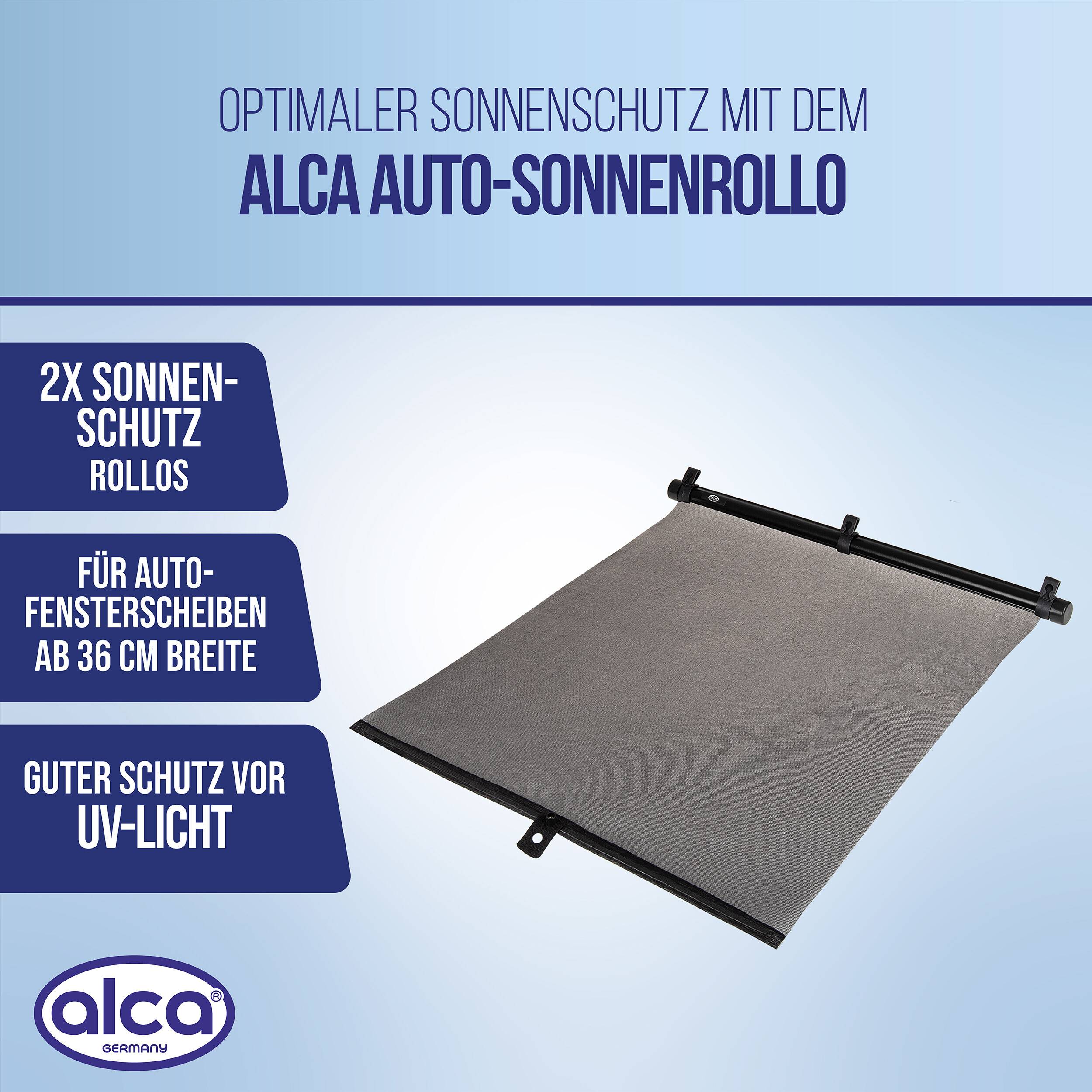 alca® Auto-Sonnenrollo 2 x 40 x 55 cm Autofenster Sonnenblende UV Schutz mit Saugnapf & Einhand-Einrollfunktion