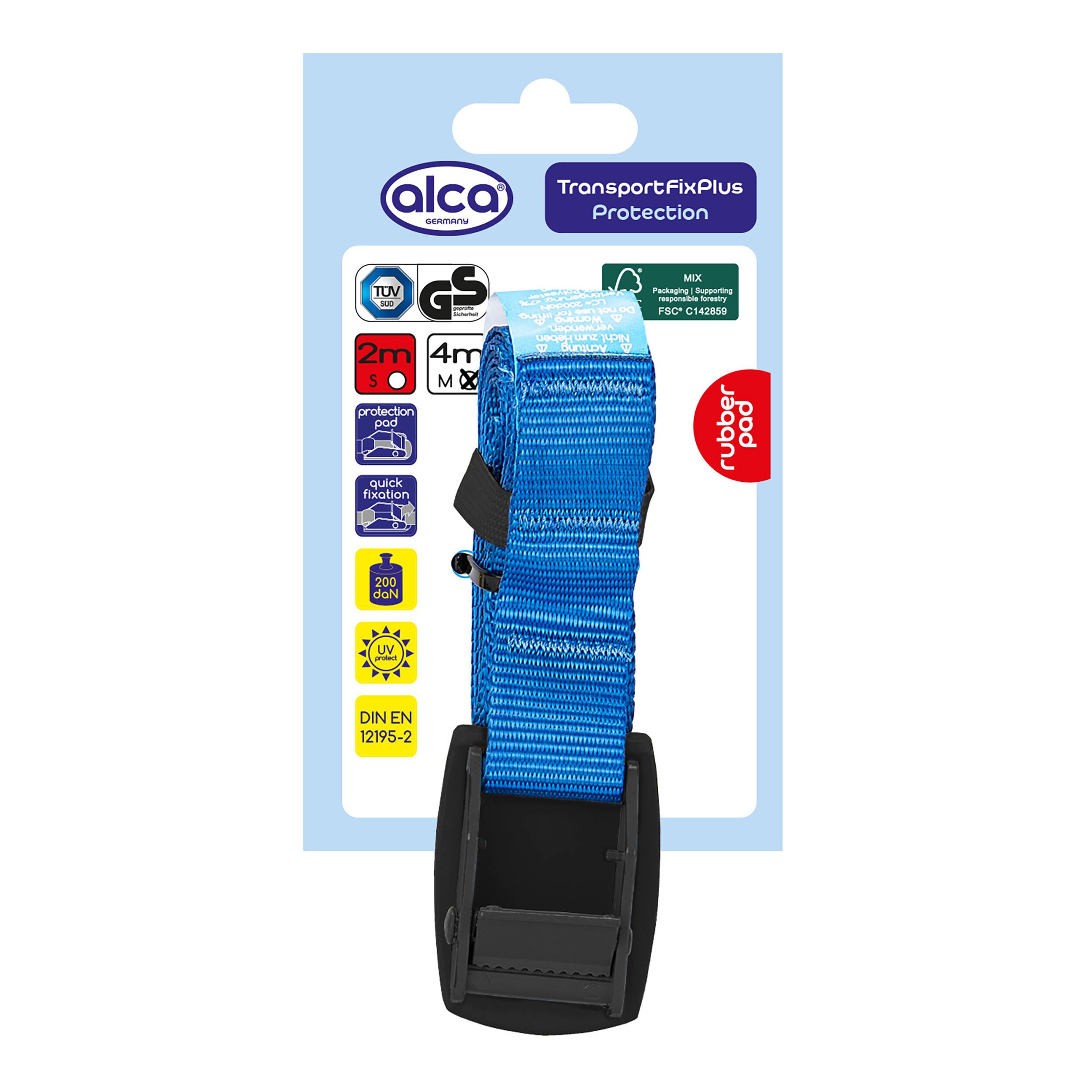 alca® Spanngurt mit Schnallenschutz 25 mm x 4,0 m, 200 daN, blau, verstellbar mit Klemmschloss, Zurrgurt, Spanner,