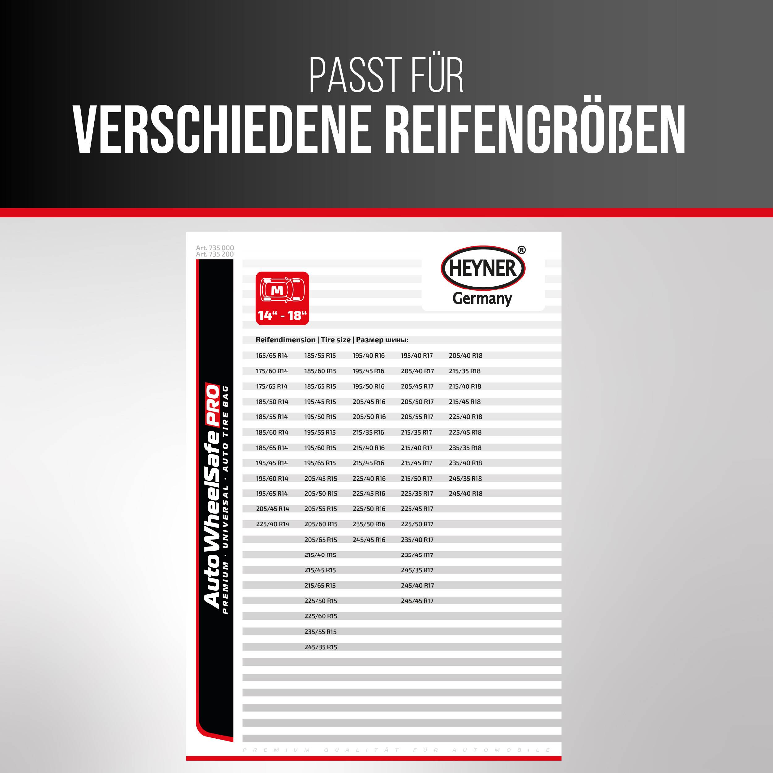 HEYNER® Reifentaschen Set 14-18 Zoll mit Klettverschluss, Reifenschutzhülle, Reifenschoner, 4er Set