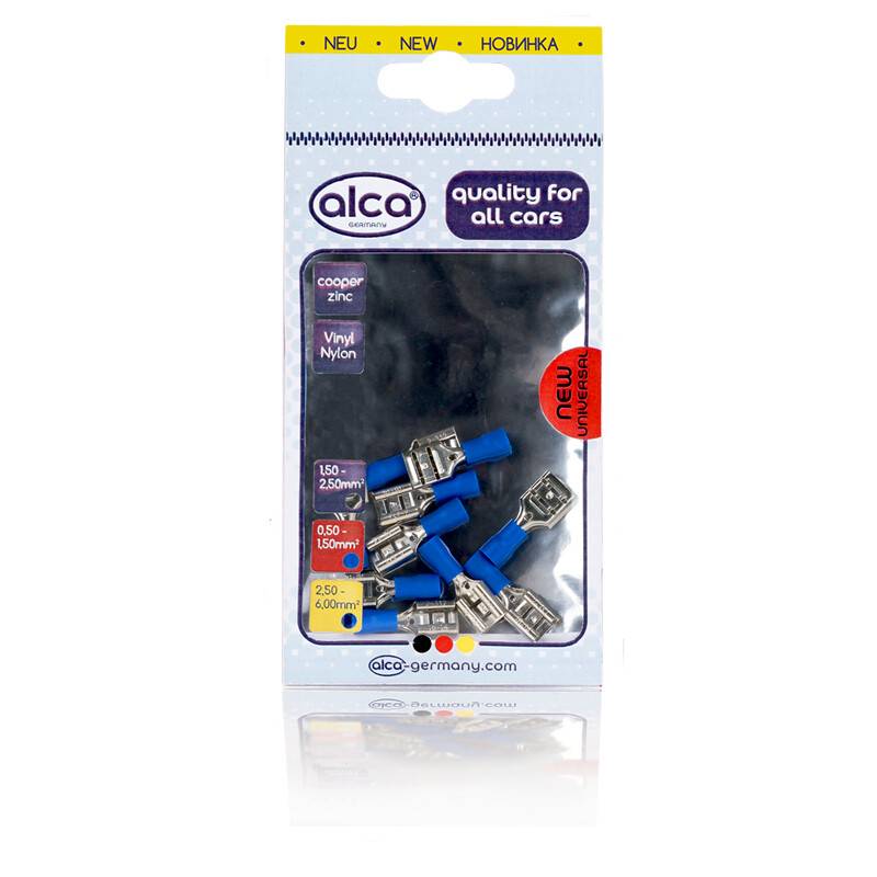 alca® Flachsteckhülsen blau 9,0mm 10St. 1,5-2,5mm² AWG 16-14 teilisoliert männlich Flachstecker Quetschkabelschuhe