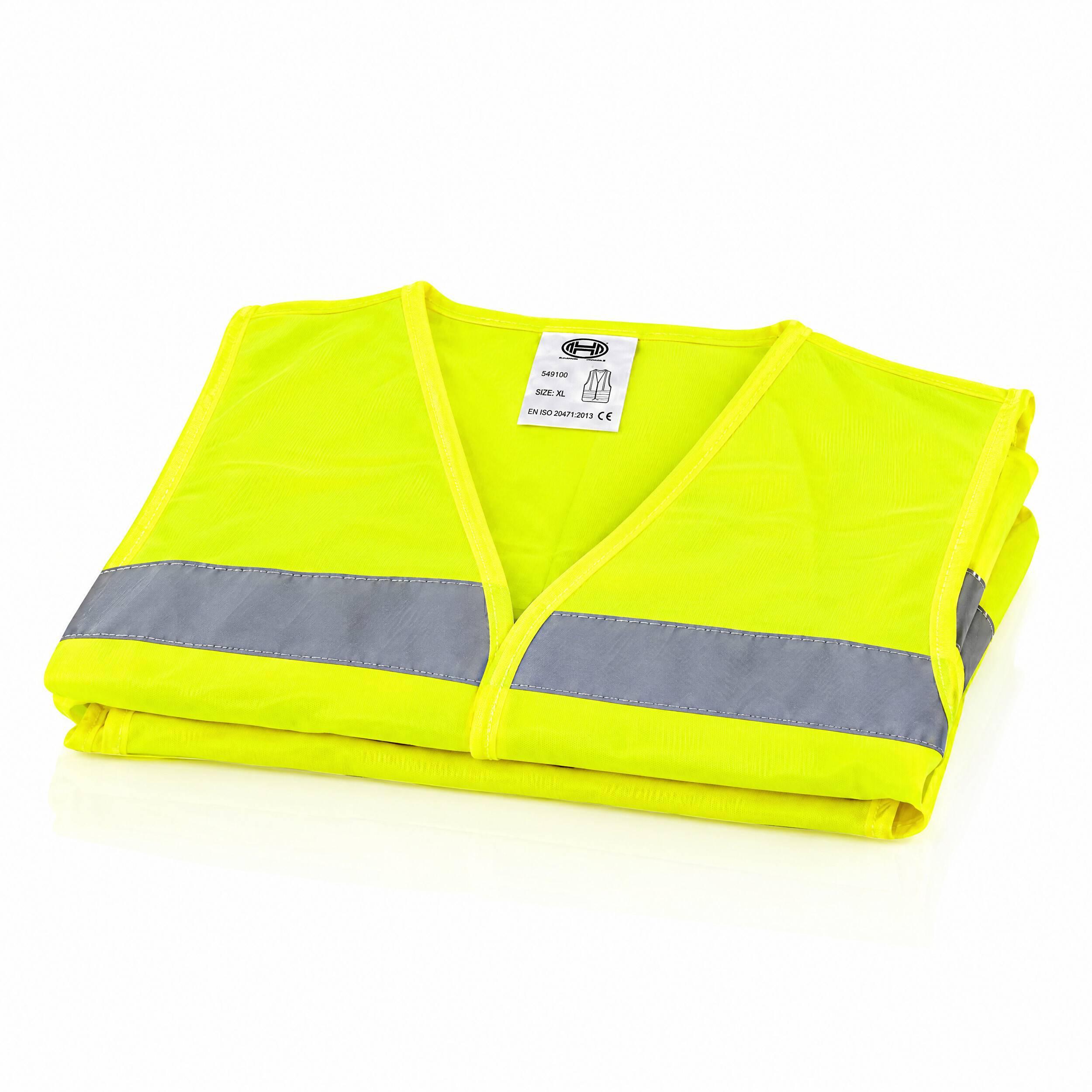 HEYNER® Warnweste Leuchtend Gelb, Größe XL, mit Aufbewahrungstasche Reflektorweste, seitlich geschlossen mit