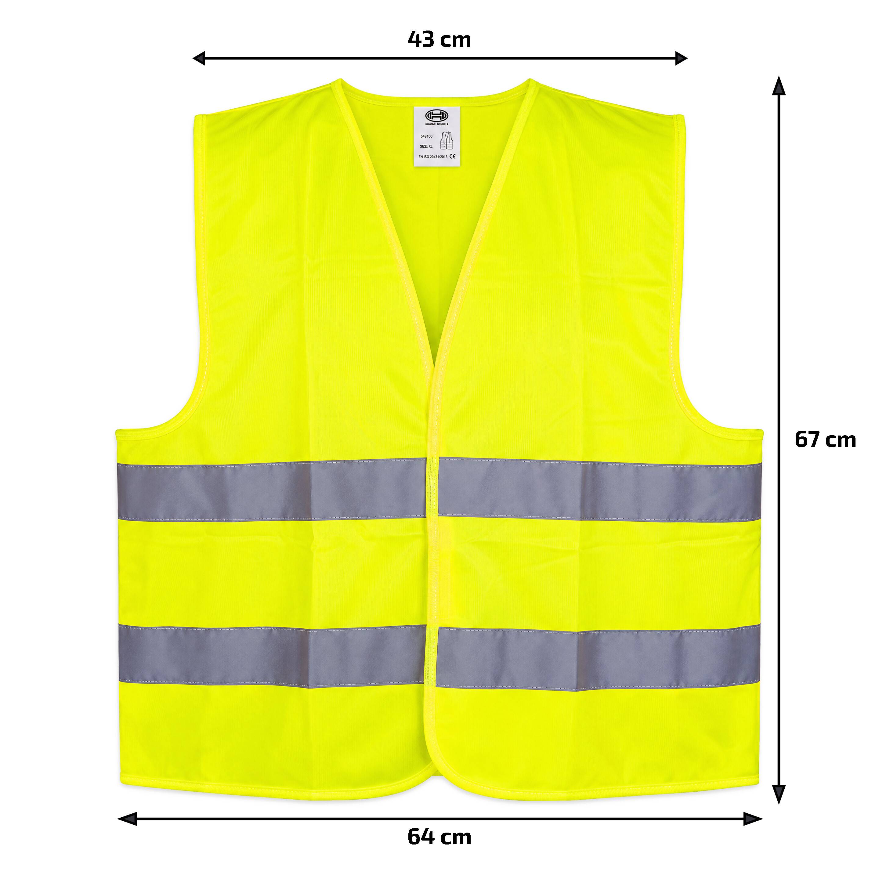 HEYNER® Warnweste Leuchtend Gelb, Größe XL, mit Aufbewahrungstasche Reflektorweste, seitlich geschlossen mit