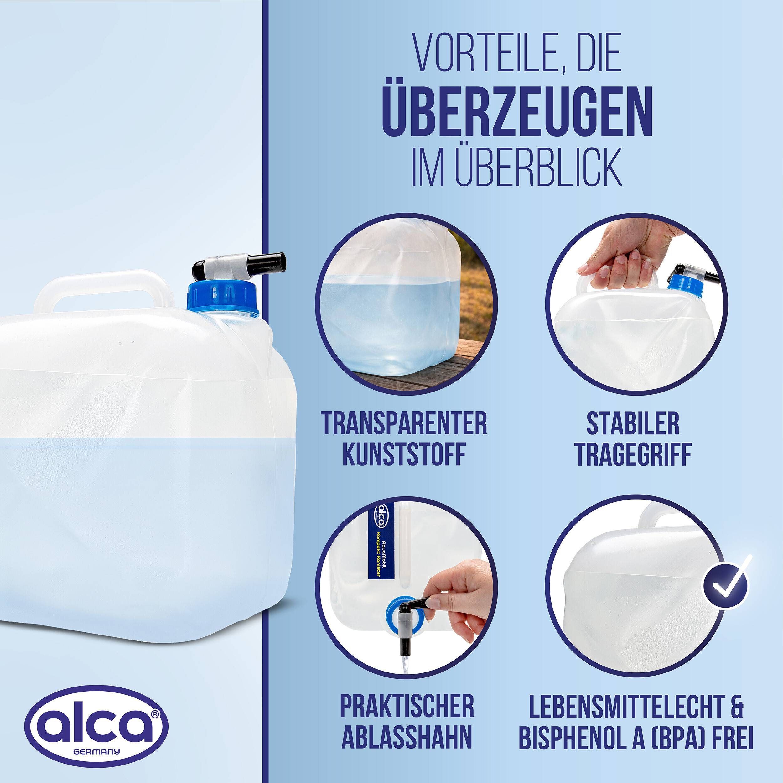 alca® Wasserkanister faltbar 10 l, Trinkwasserbehälter mit Ablasshahn BPA-frei