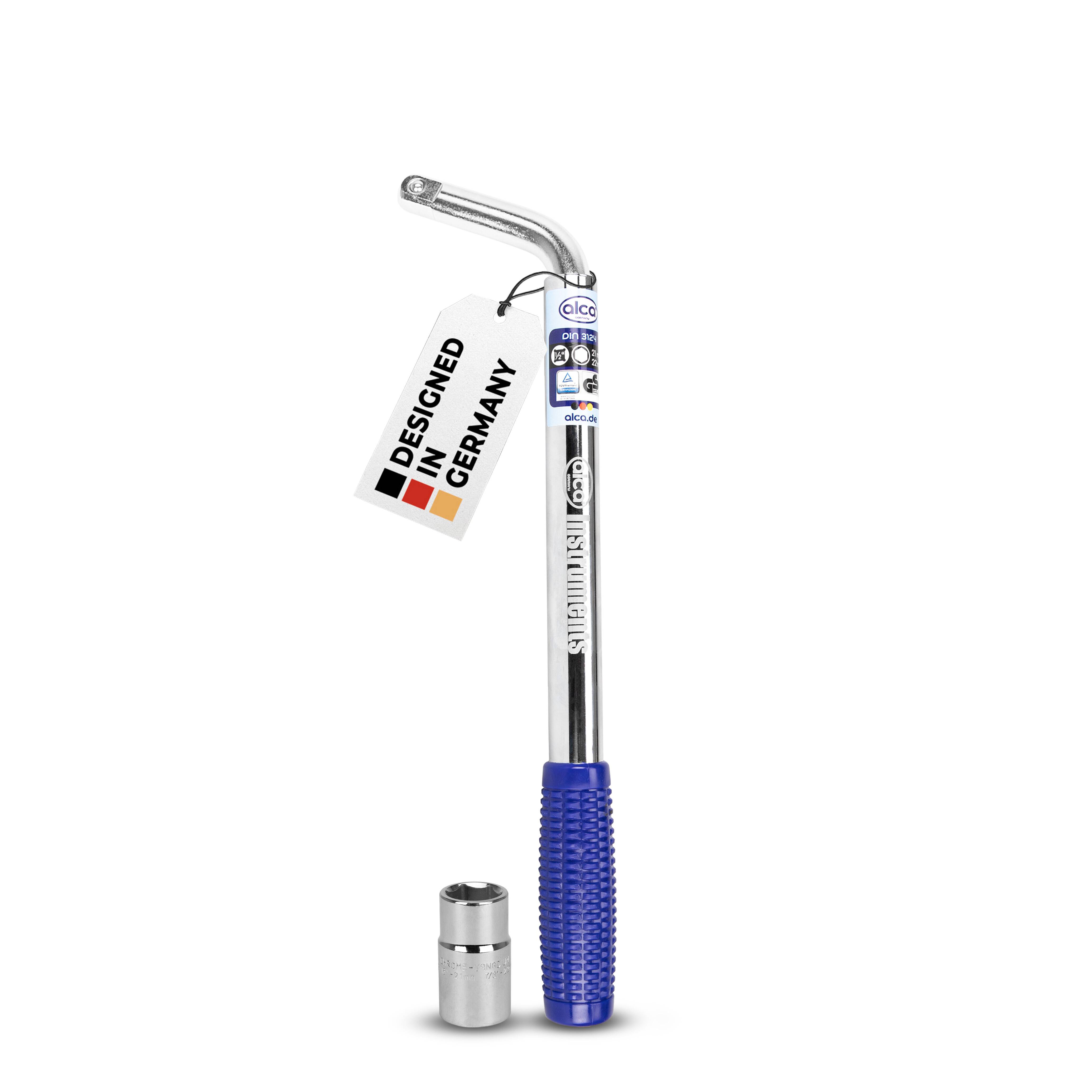 Reifendruckmesser mit blauem Griff, beschriftet mit 