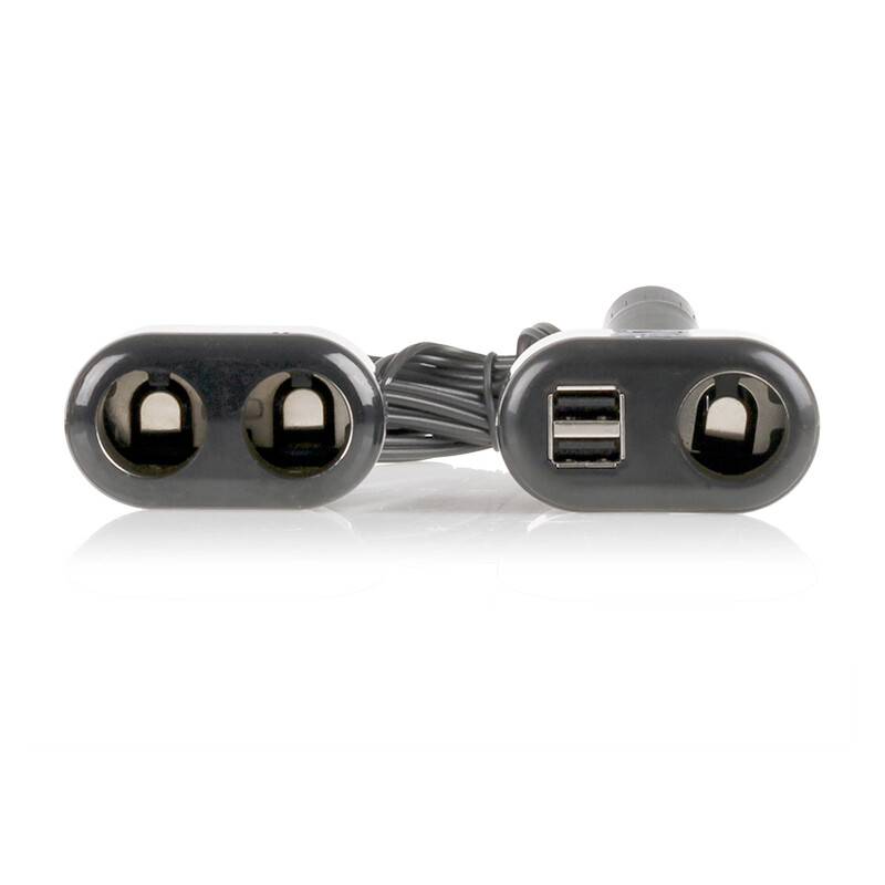 alca® Mehrfachstecker Zigarettenanzünder, 2m Kabel, 3x12V-Buchsen & 2xUSB-A Hitzebeständiges Polycarbonat Gehäuse,