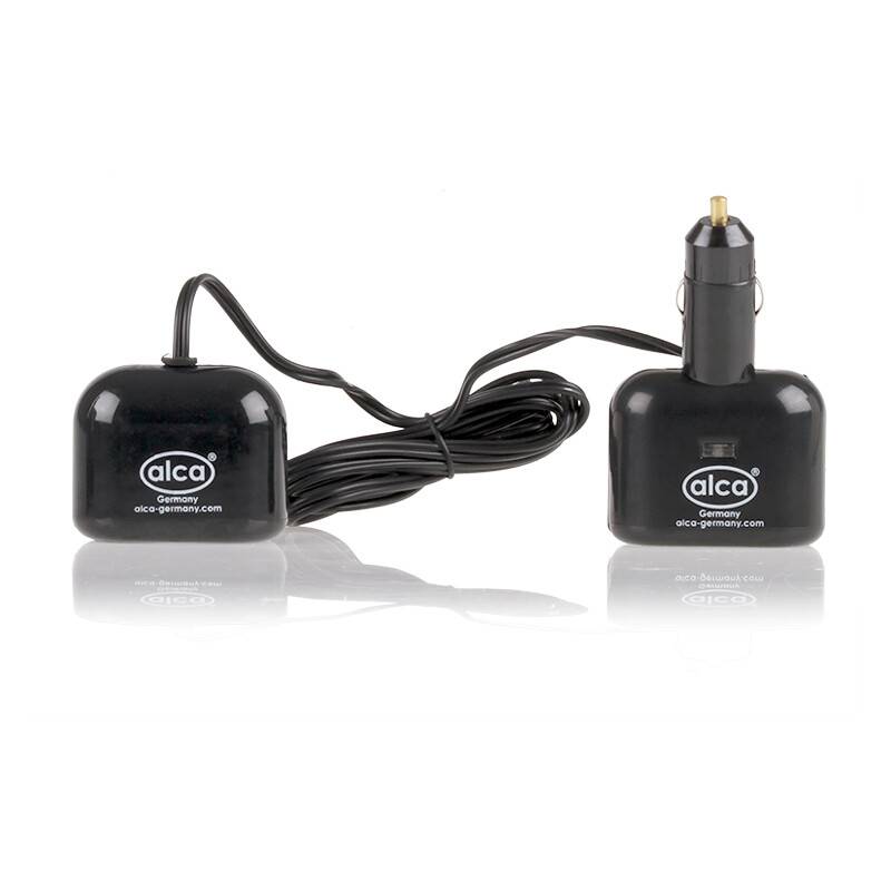 alca® Mehrfachstecker Zigarettenanzünder, 2m Kabel, 3x12V-Buchsen & 2xUSB-A Hitzebeständiges Polycarbonat Gehäuse,