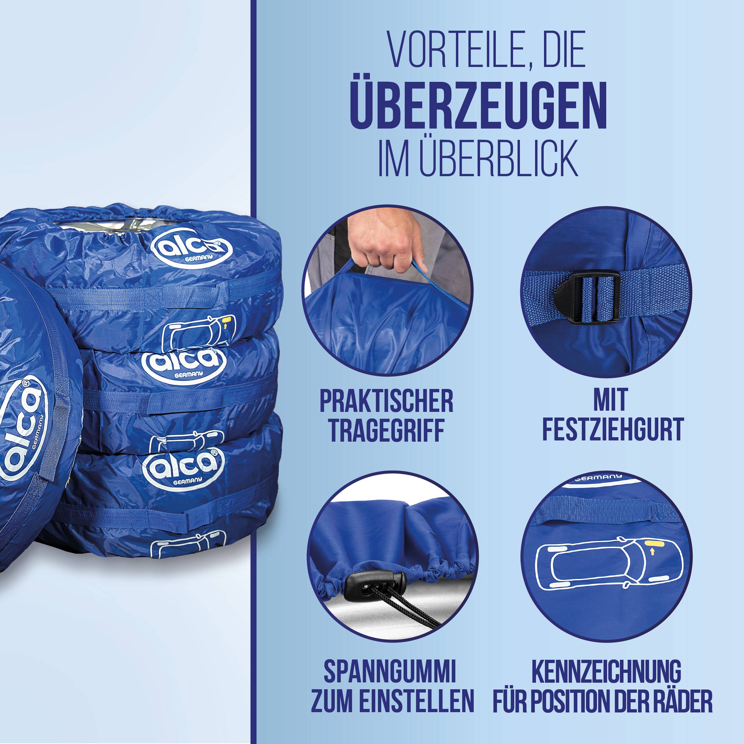 alca® Auto Reifentaschen-Set mit Tragegriff und Reifenmarkierung 4-teilig, 13" - 18" für SUV