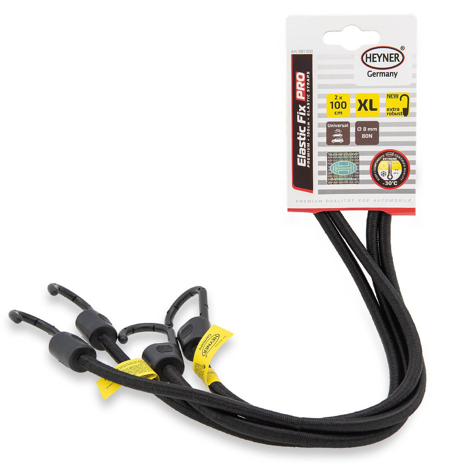 HEYNER® Gepäckspanner 2er Set 100cm Spanngurte Expander + Haken verstellbar & dehnbar - für Auto Fahrrad Motorrad Möbel