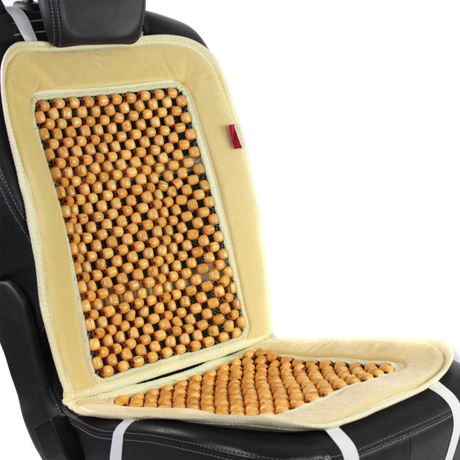 HEYNER® Holzkugel Sitzauflage beige – Auto Sitzbezug mit Massageeffekt, belüftet, universell für Fahrer & Beifahrer
