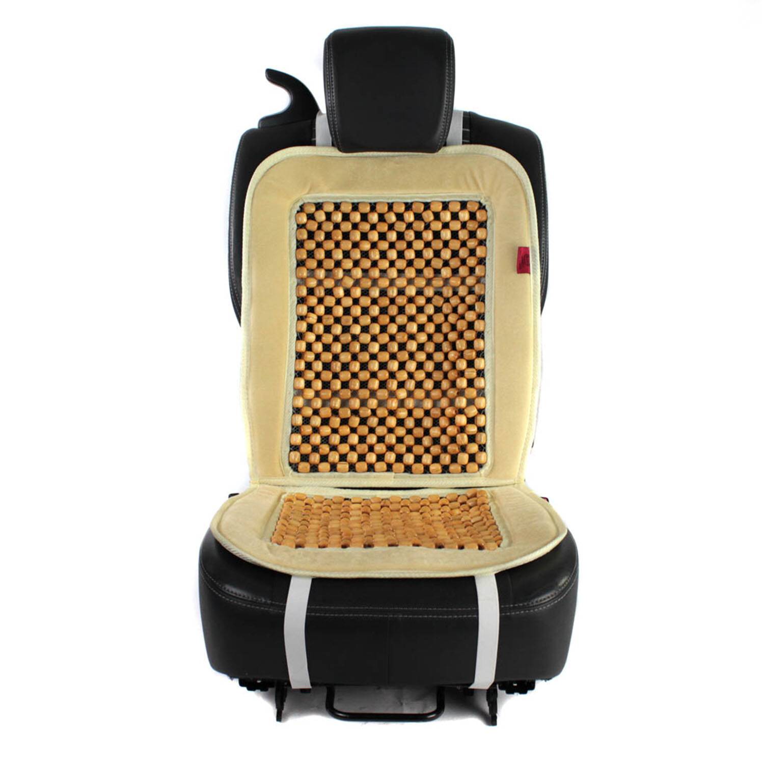 HEYNER® Holzkugel Sitzauflage beige – Auto Sitzbezug mit Massageeffekt, belüftet, universell für Fahrer & Beifahrer