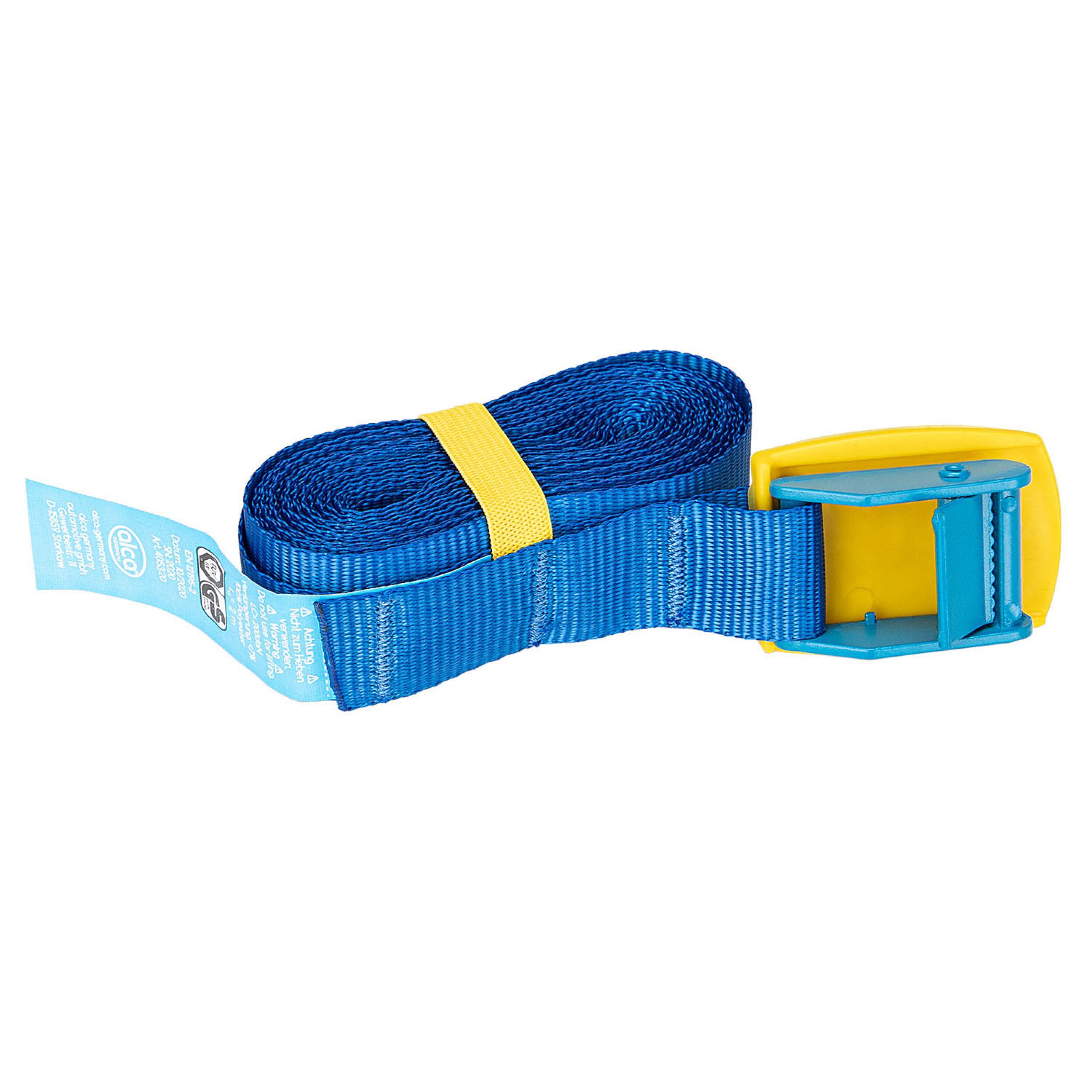 alca® Spanngurt mit Schnallenschutz 25 mm x 2,0 m, 200 daN, blau, verstellbar mit Klemmschloss, Zurrgurt, Spanner,