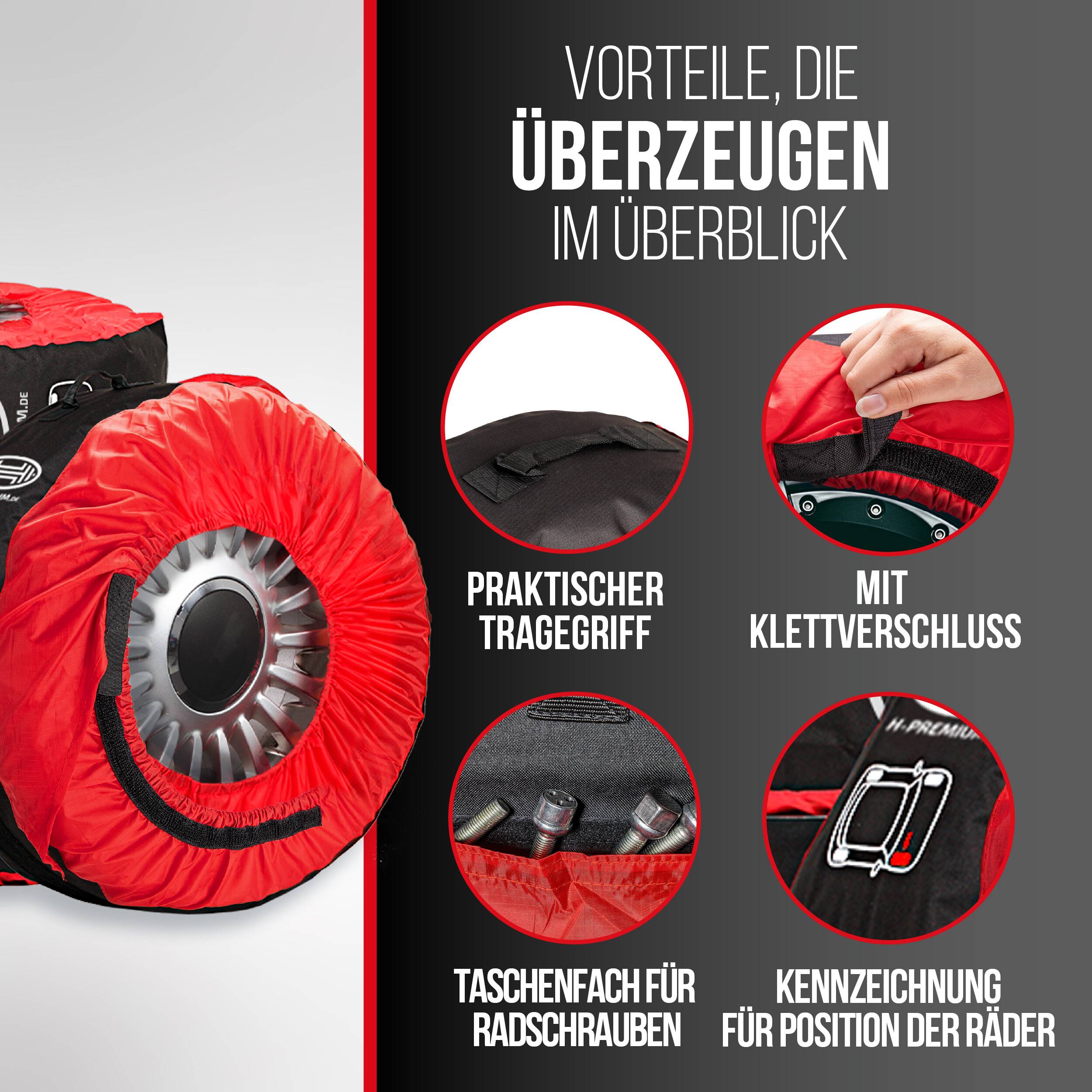 HEYNER® Reifentaschen Set 16-22 Zoll mit Klettverschluss, Reifenschutzhülle, Reifenschoner, 4er Set