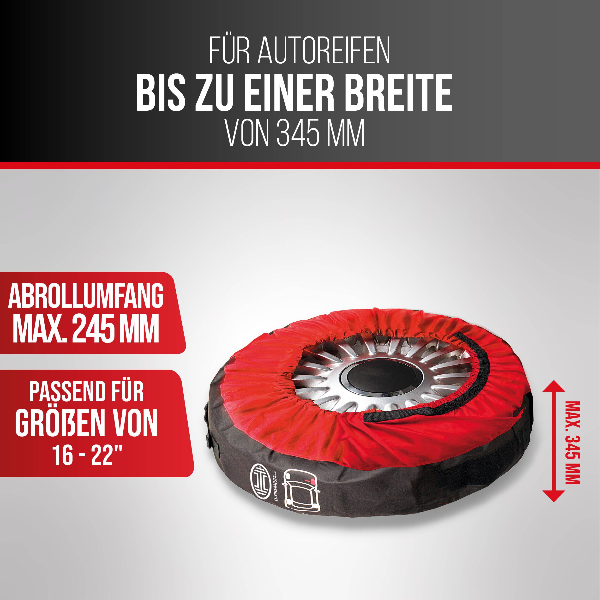 HEYNER® Reifentaschen Set 16-22 Zoll mit Klettverschluss, Reifenschutzhülle, Reifenschoner, 4er Set