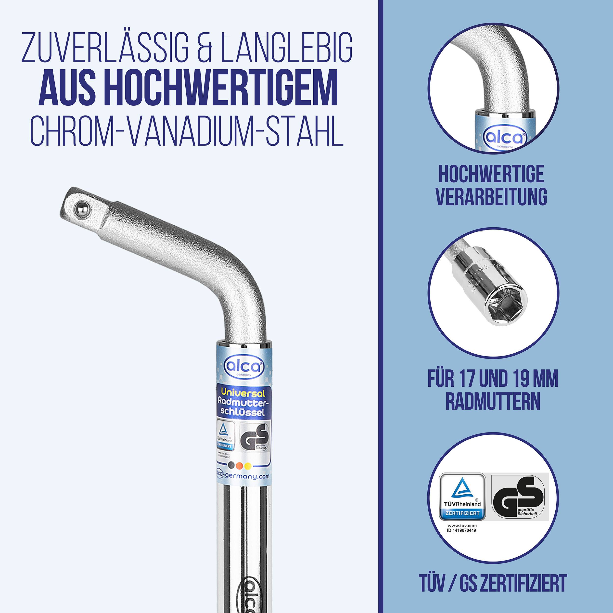 alca® Radmutterschlüssel Universal 17/19mm ausziehbar 35 - 53 cm mit rutschfestem Kunststoffgriff 1/2 Zoll Vierkant
