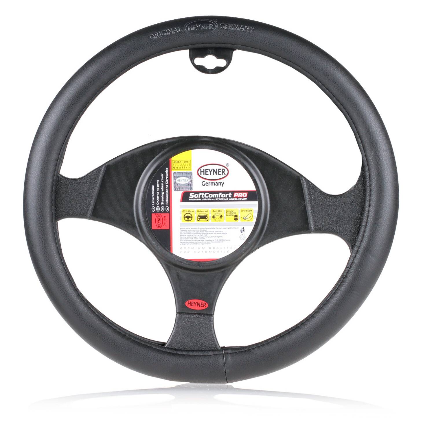 HEYNER® Lenkradhülle beige Auto 37-39 cm elegant Lenkradschoner schwarzes weiches Leder Universal griffsicher rutschfest