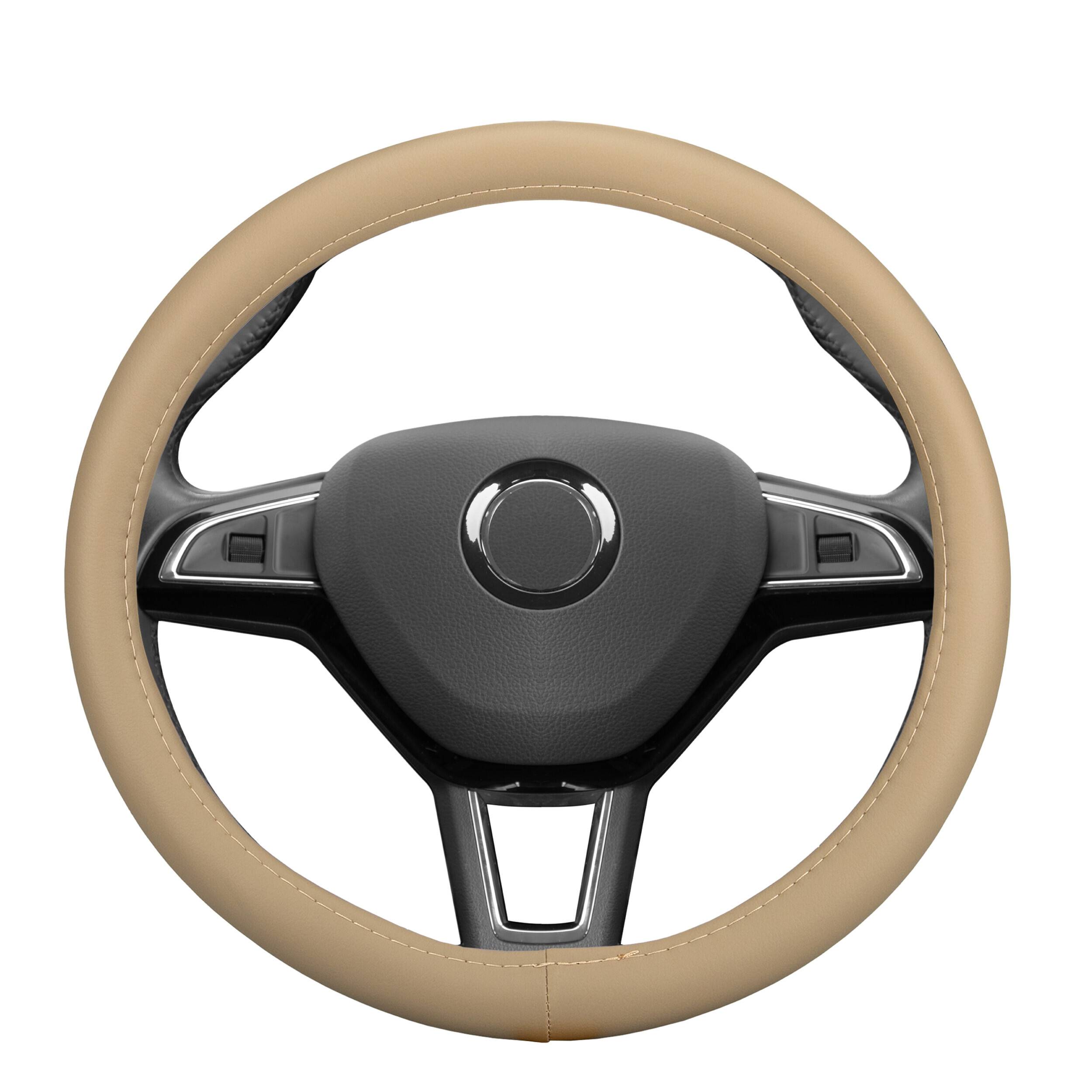 HEYNER® Lenkradhülle beige Auto 37-39 cm elegant Lenkradschoner beiges weiches Leder Universal griffsicher rutschfest