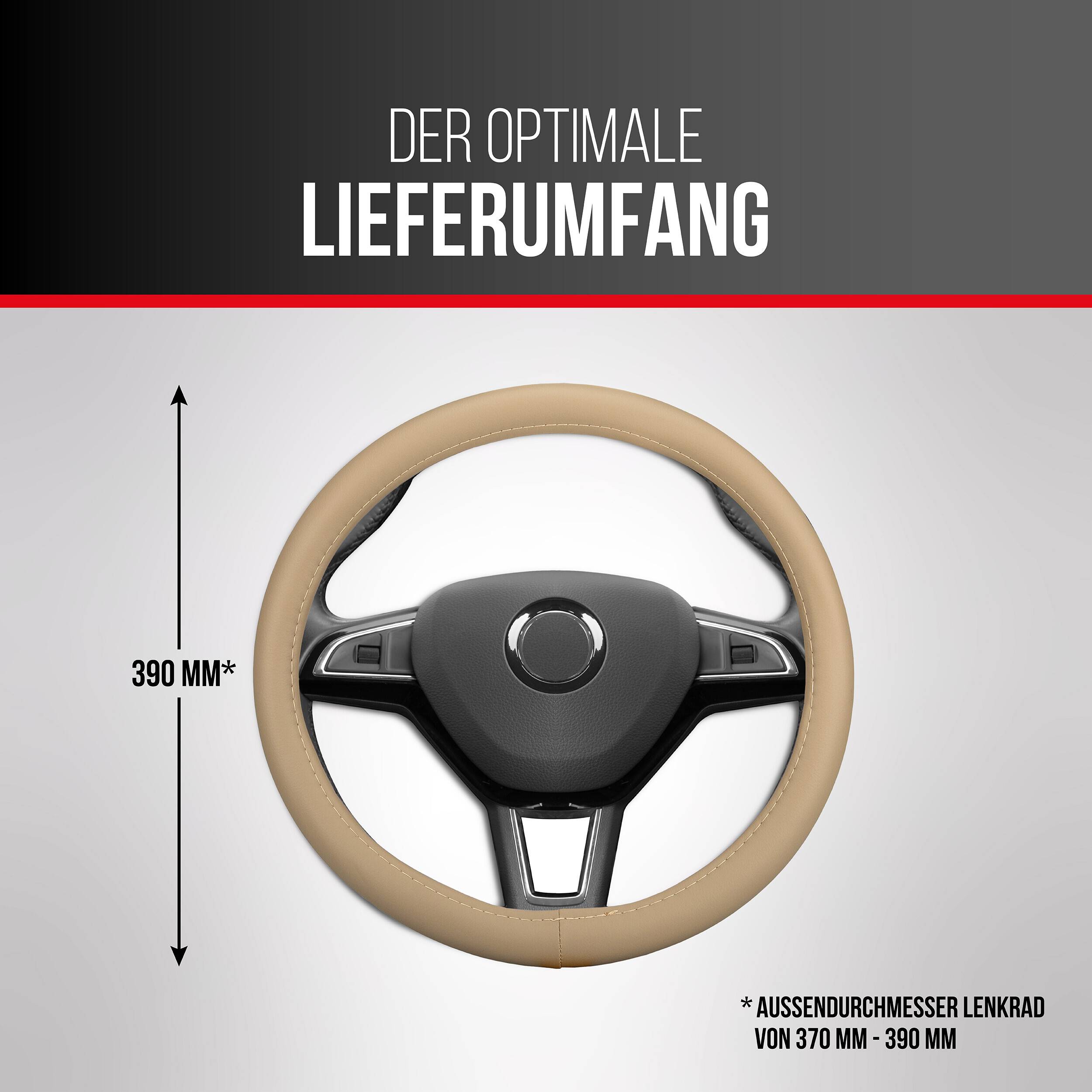 HEYNER® Lenkradhülle beige Auto 37-39 cm elegant Lenkradschoner beiges weiches Leder Universal griffsicher rutschfest
