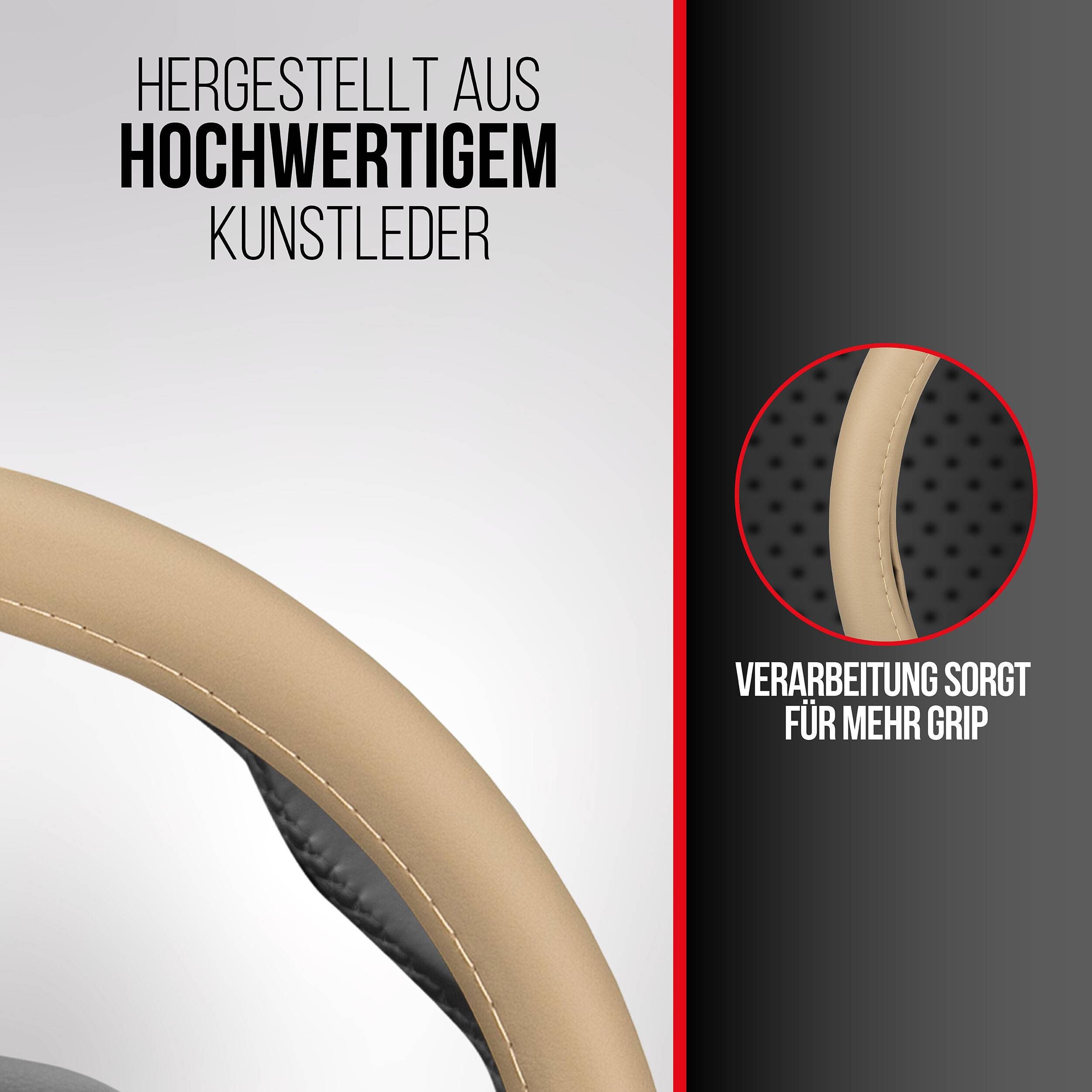 HEYNER® Lenkradhülle beige Auto 37-39 cm elegant Lenkradschoner beiges weiches Leder Universal griffsicher rutschfest