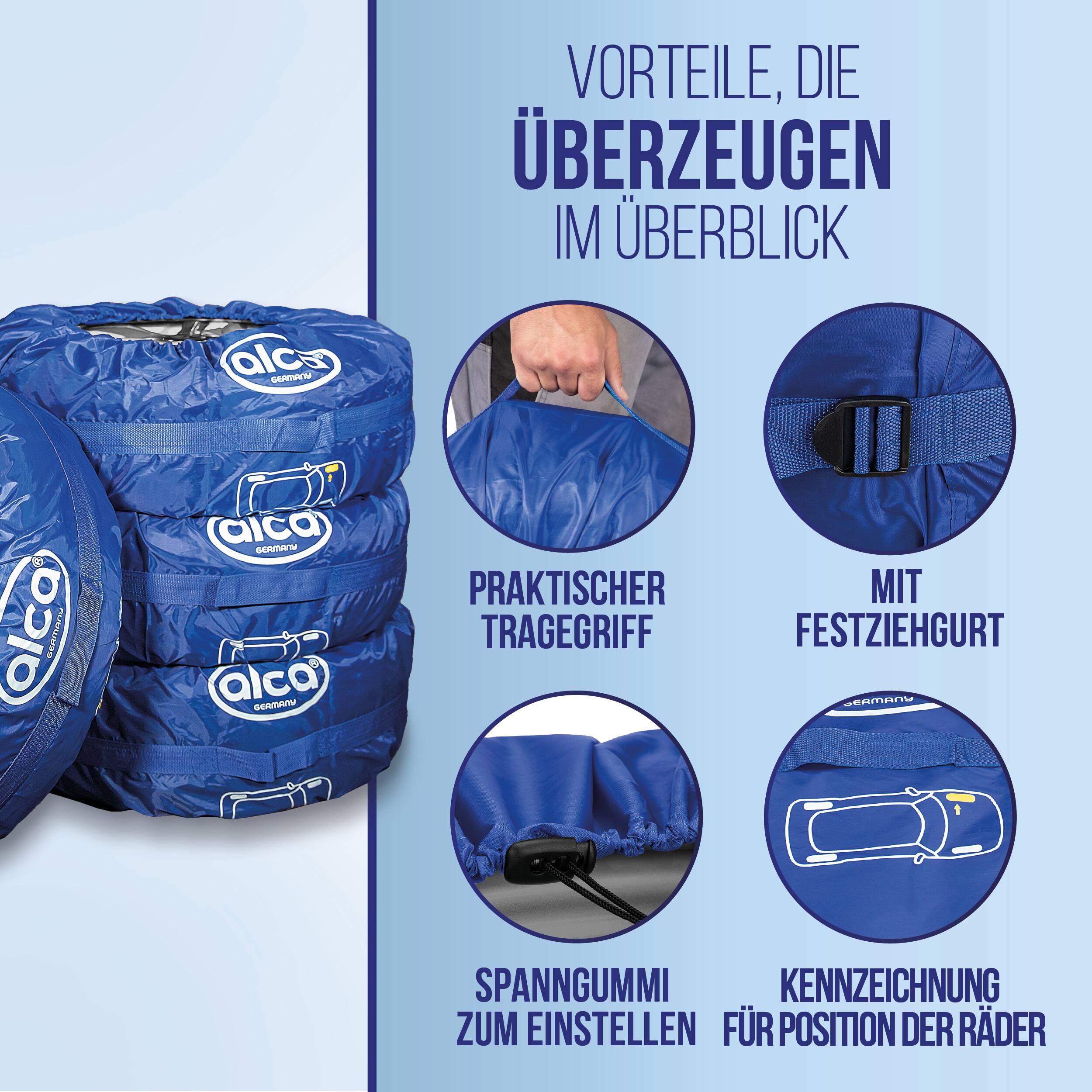 alca® Auto Reifentaschen-Set mit Tragegriff und Reifenmarkierung 4-teilig, 16" - 22" für SUV