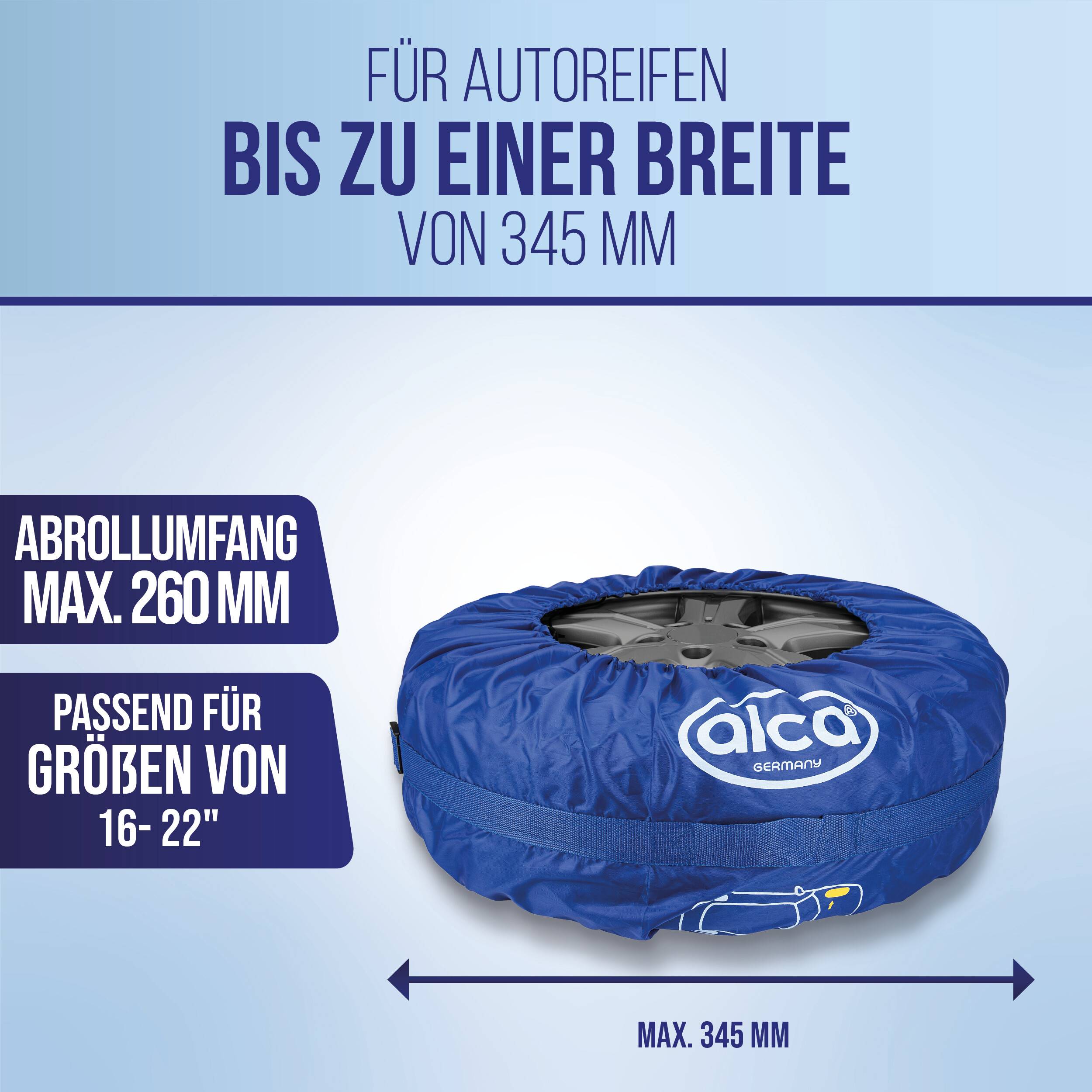 alca® Auto Reifentaschen-Set mit Tragegriff und Reifenmarkierung 4-teilig, 16" - 22" für SUV