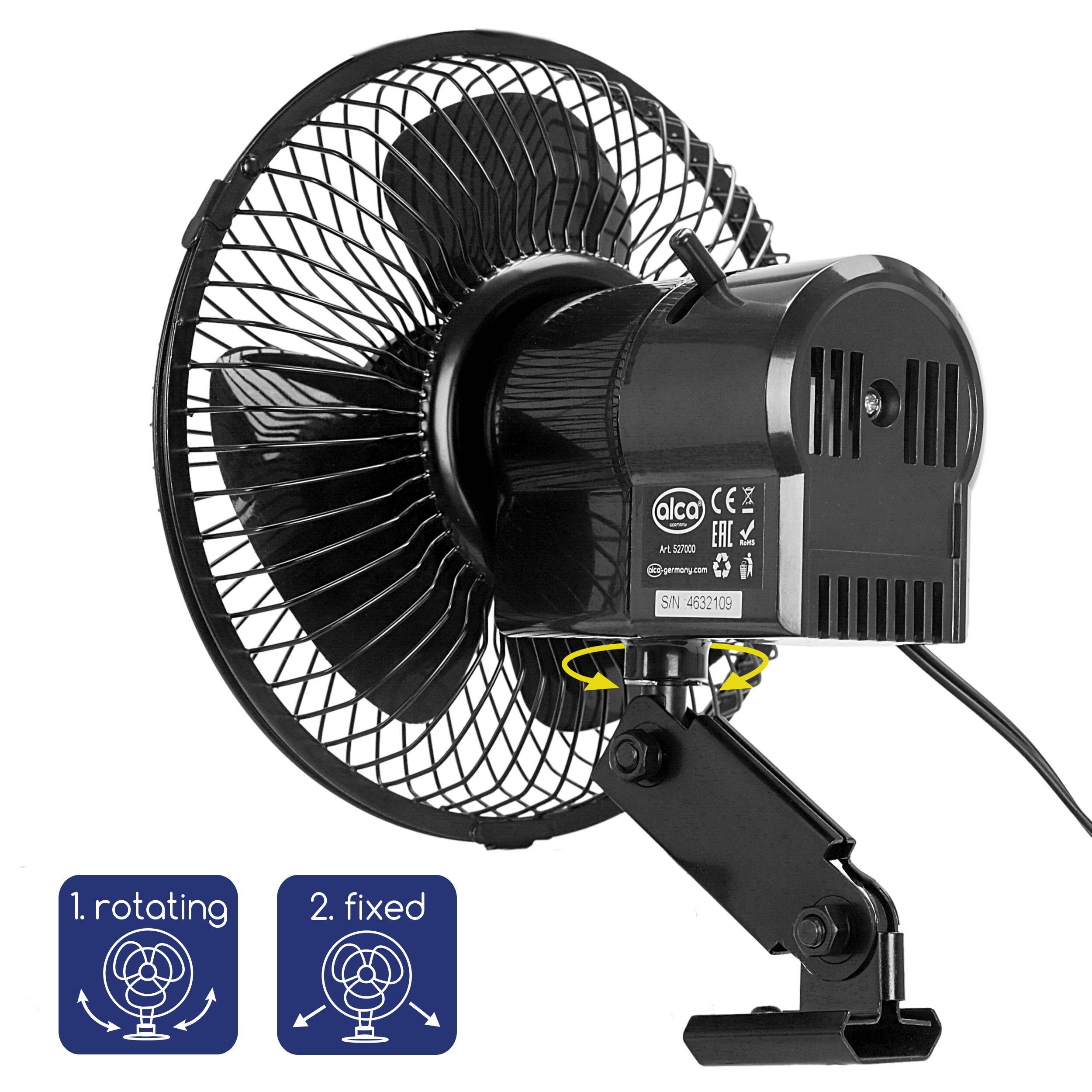 alca® 24 V Fahrzeugventilator mit Rotation & Schwenkarm – für Zigarettenanzünder, Metallkäfig, Schraubbefestigung, Truck