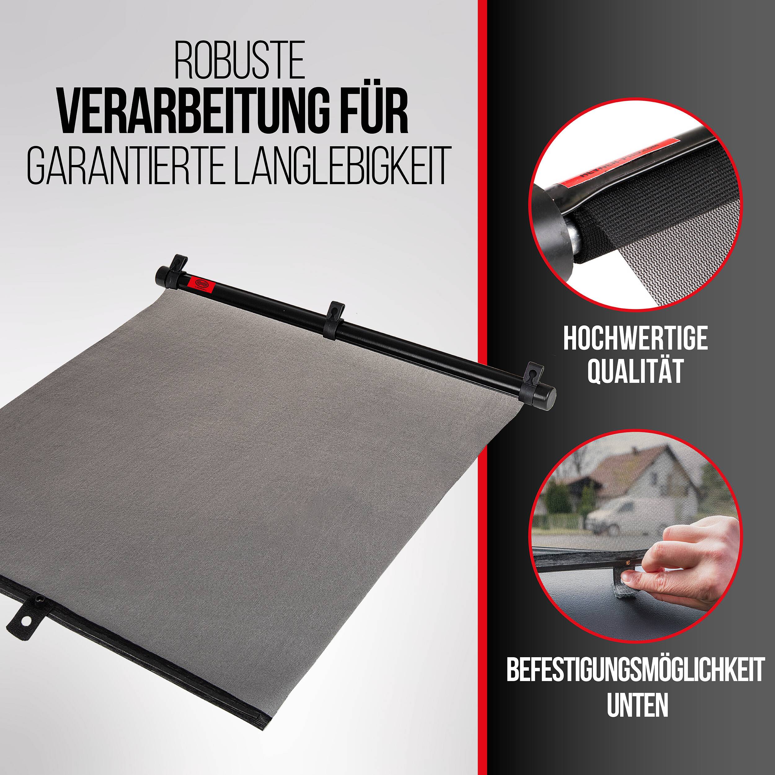HEYNER® Sonnenrollo für Auto-Fenster, 2Stk. 45x55cm, mit Einrollfunktion Sonnenschutz mit UV-Schutz, inkl. Saugnäpfe,