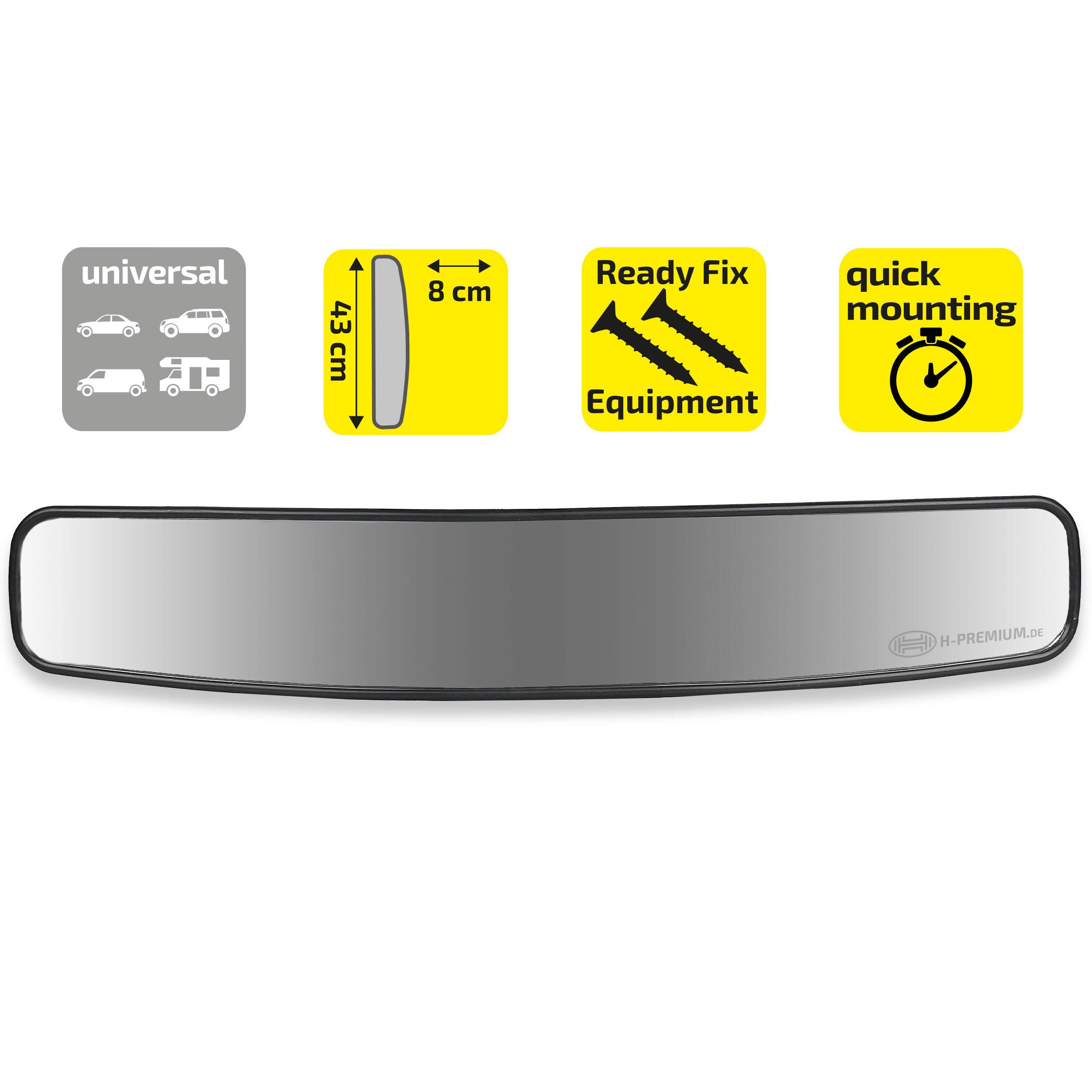 HEYNER® Panoramaspiegel 430x80 mm, Auto Rückspiegel & Zusatz Innenspiegel Universal Innenspiegel für Auto, Pkw &
