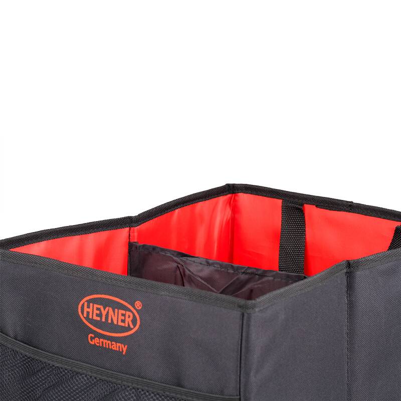 Schwarz-rote isolierte Aufbewahrungskiste oder Kühlertasche mit HEYNER Germany Logo auf der Vorderseite.
