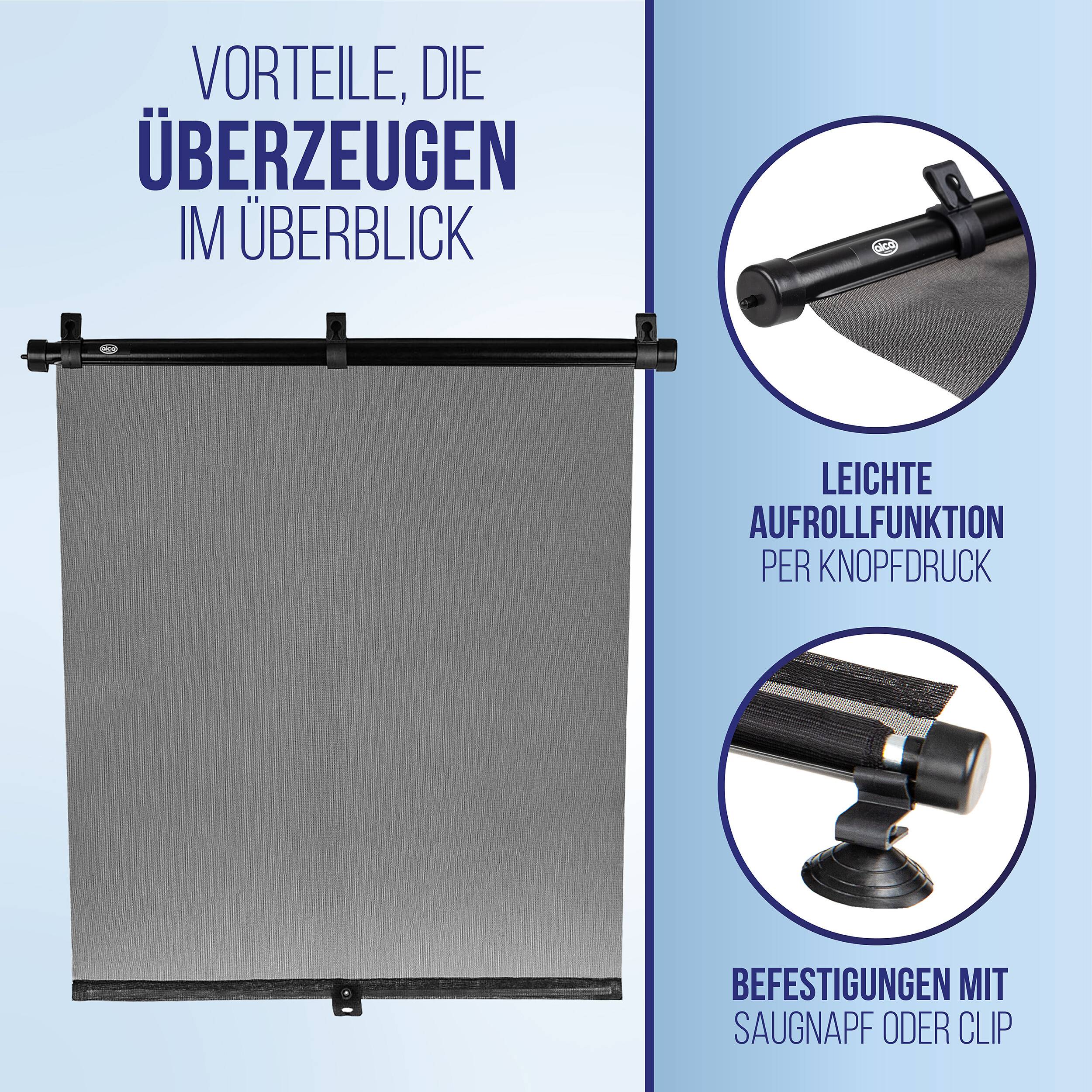 alca® Auto-Sonnenrollos 2 Stk. 52x55 cm, mit Einhand-Einrollfunktion Sonnenrollos mit UV-Schutz, inkl. Saugnäpfe,