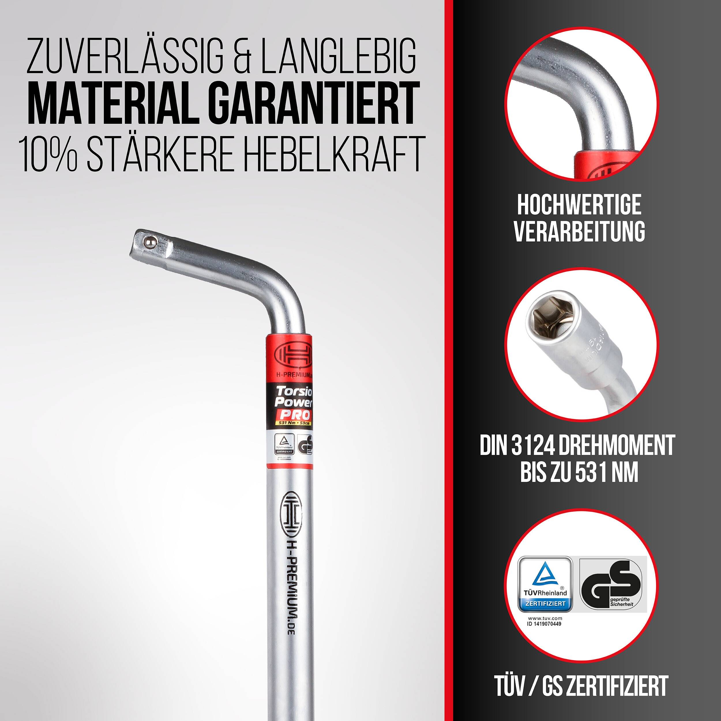 HEYNER® Radmutterschlüssel Auto 2 Universaleinsätze 17/19 mm 21/23 mm Teleskop Reifenschlüssel rutschfester