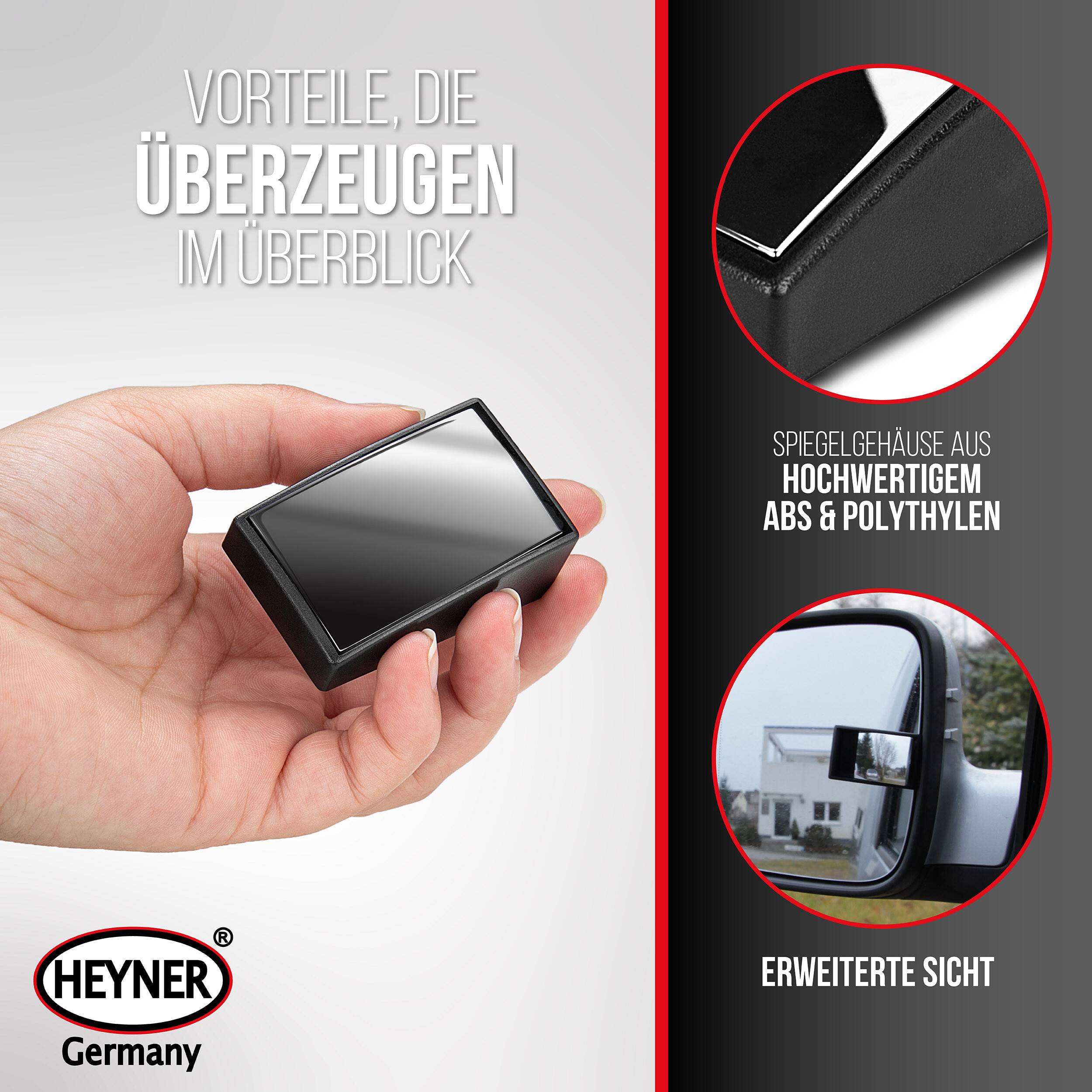 HEYNER® Weitwinkel-Mini-Spiegel Auto Toter, Spiegel Rückspiegel, Lkw SUV Winkel, eckig verstellbar konvex, Transporter