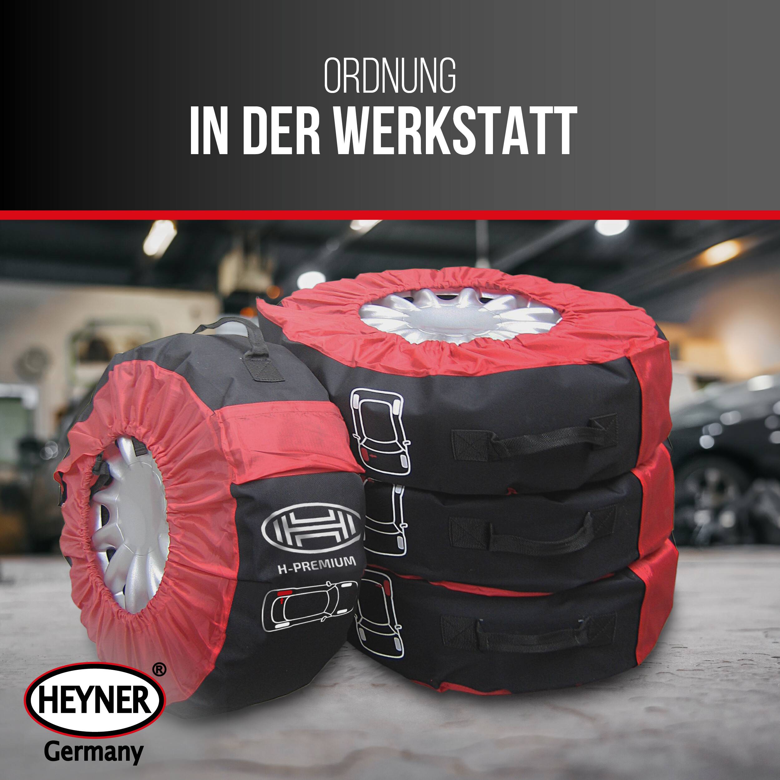 HEYNER® Reifentaschen Set Reifenschutzhülle 4er Set wasserabweisend waschbar inkl. Tasche 14-18 Zoll