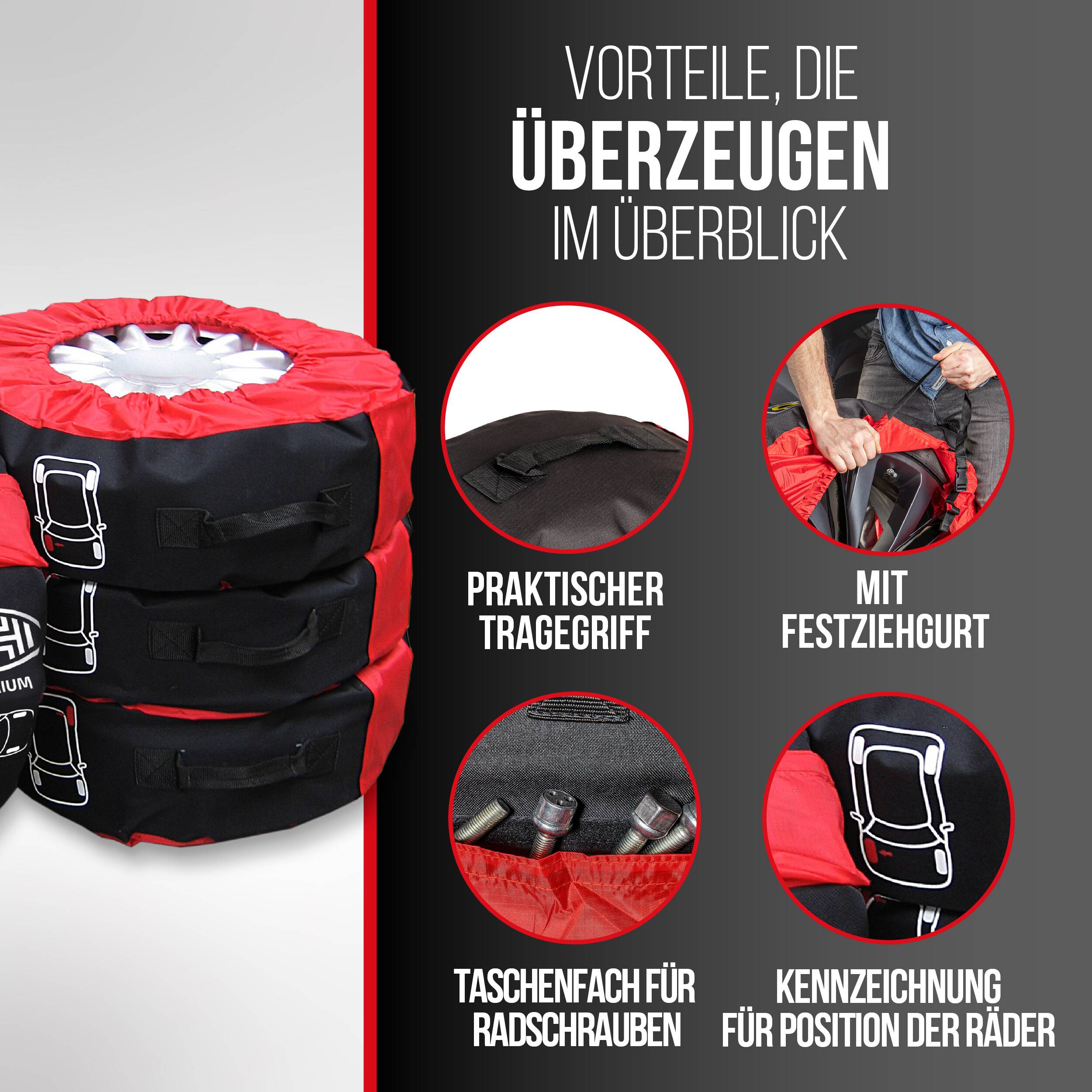 HEYNER® Reifentaschen Set Reifenschutzhülle 4er Set wasserabweisend waschbar inkl. Tasche 14-18 Zoll