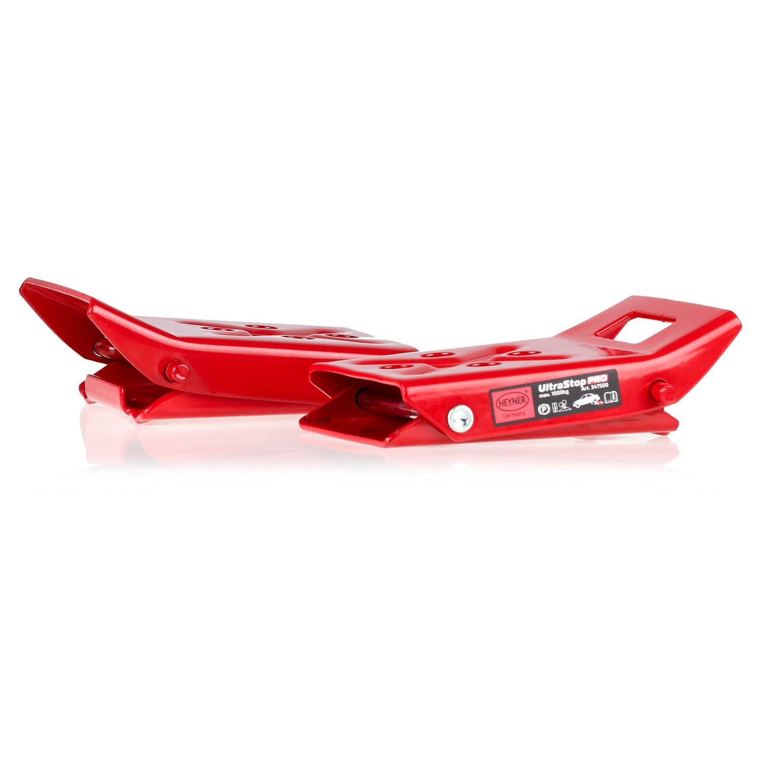 HEYNER® Unterlegkeile 1000 kg, klappbare Auffahrkeile aus Stahl, 2er Set 2 Stk. in Rot, einfache Sicherung von