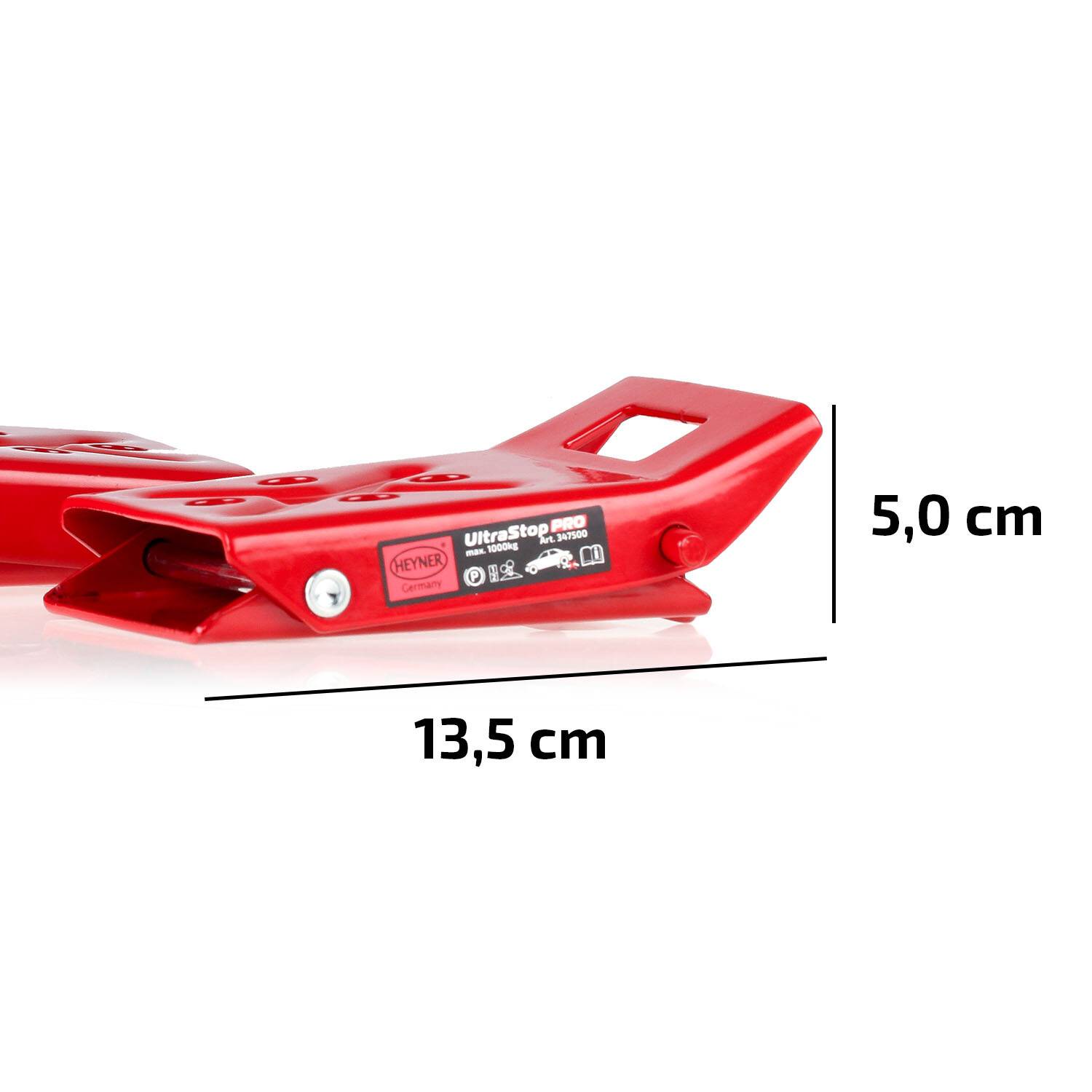 HEYNER® Unterlegkeile 1000 kg, klappbare Auffahrkeile aus Stahl, 2er Set 2 Stk. in Rot, einfache Sicherung von