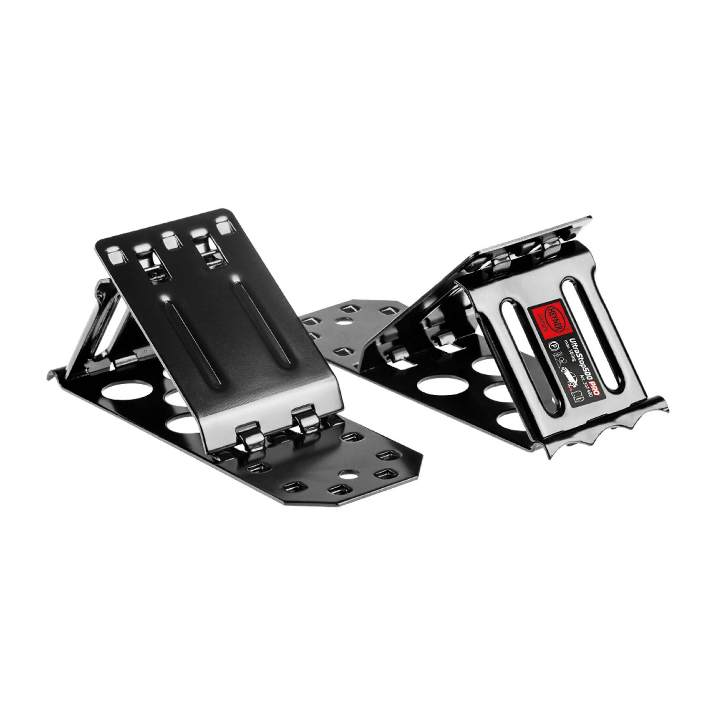 HEYNER® Unterlegkeile Auffahrkeile Metallkeil klappbare Keile 1 Paar (2 Stück) KFZ universal Wegroll-Stopp