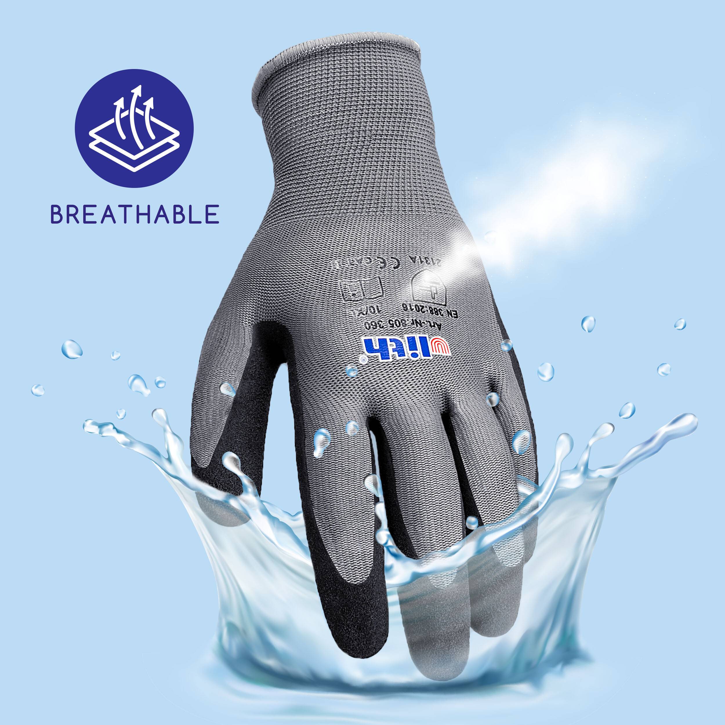 1 Paar Latexhandschuh Arbeitshandschuhe Latex 10 (XL) grau schwarz atmungsaktiv rutschfest wasserbeständig