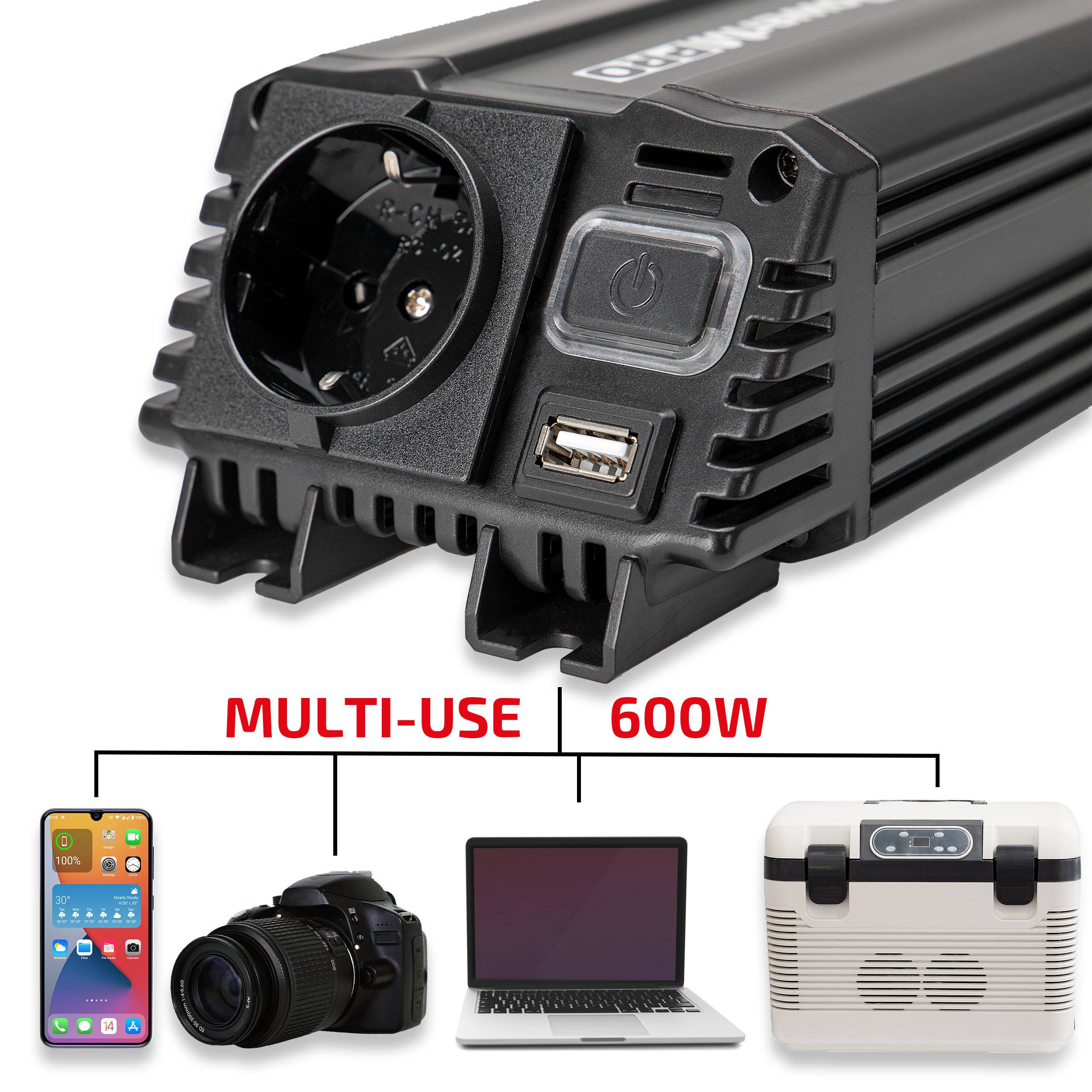 HEYNER® Power Inverter 12V zu 230V, 300 W Dauerleistung, 600 W Peak