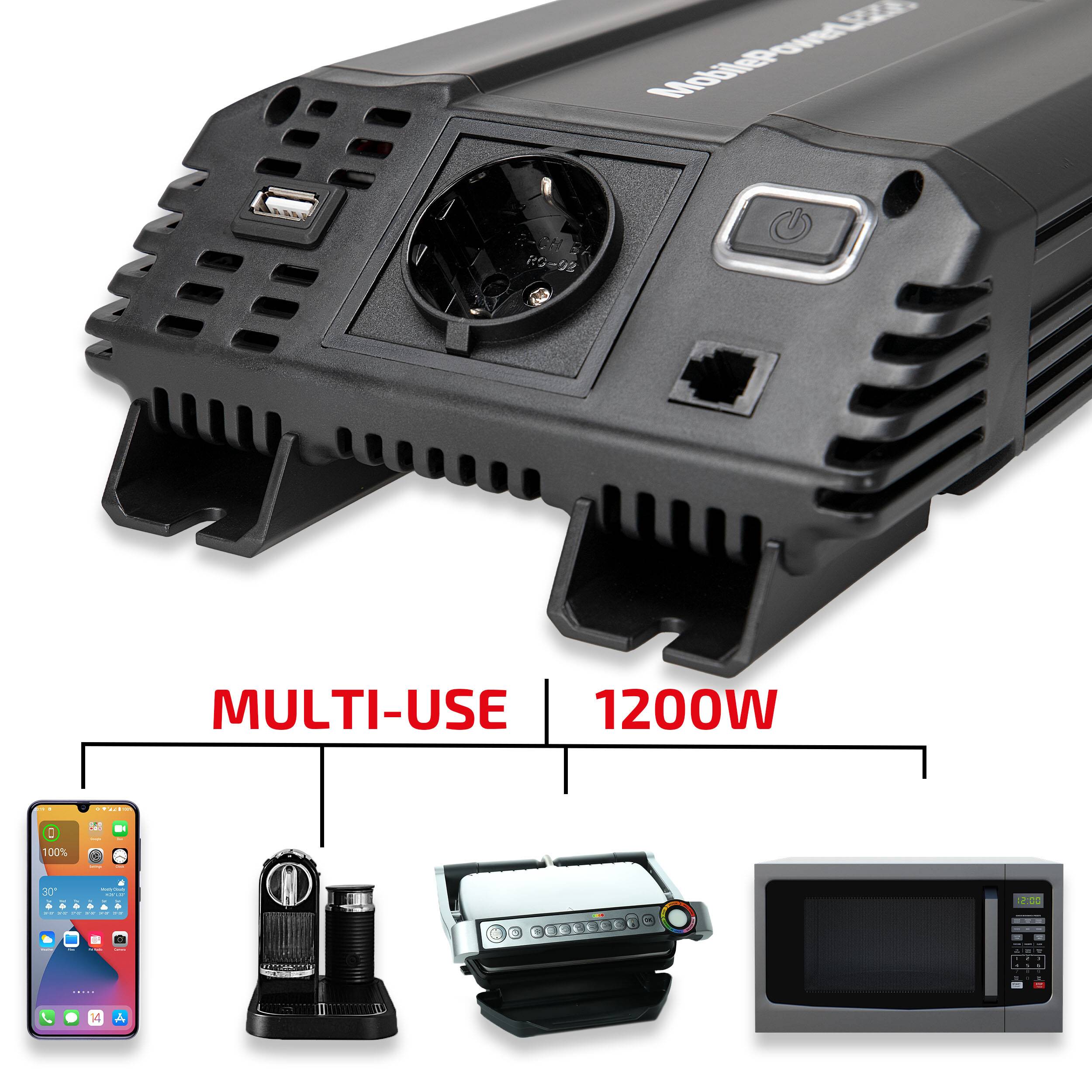 HEYNER® Power Inverter 12V zu 230V, 600 W Dauerleistung, 1200 W Peak