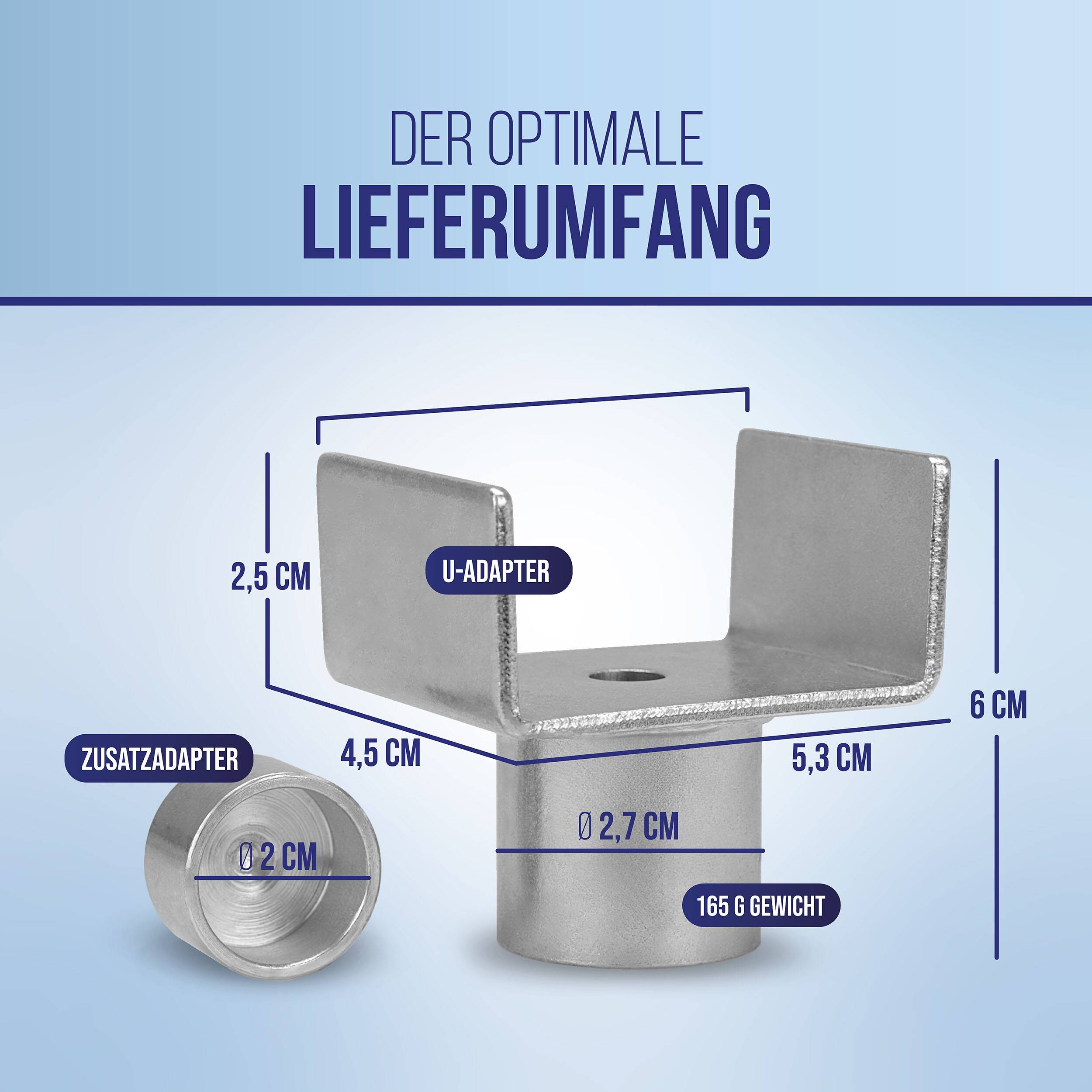 alca® U-Adapter für Stempelwagenheber – U-Form Zubehör für Caravan, Wohnwagen & Anhänger – Auflagefläche 45×53 mm – Ø