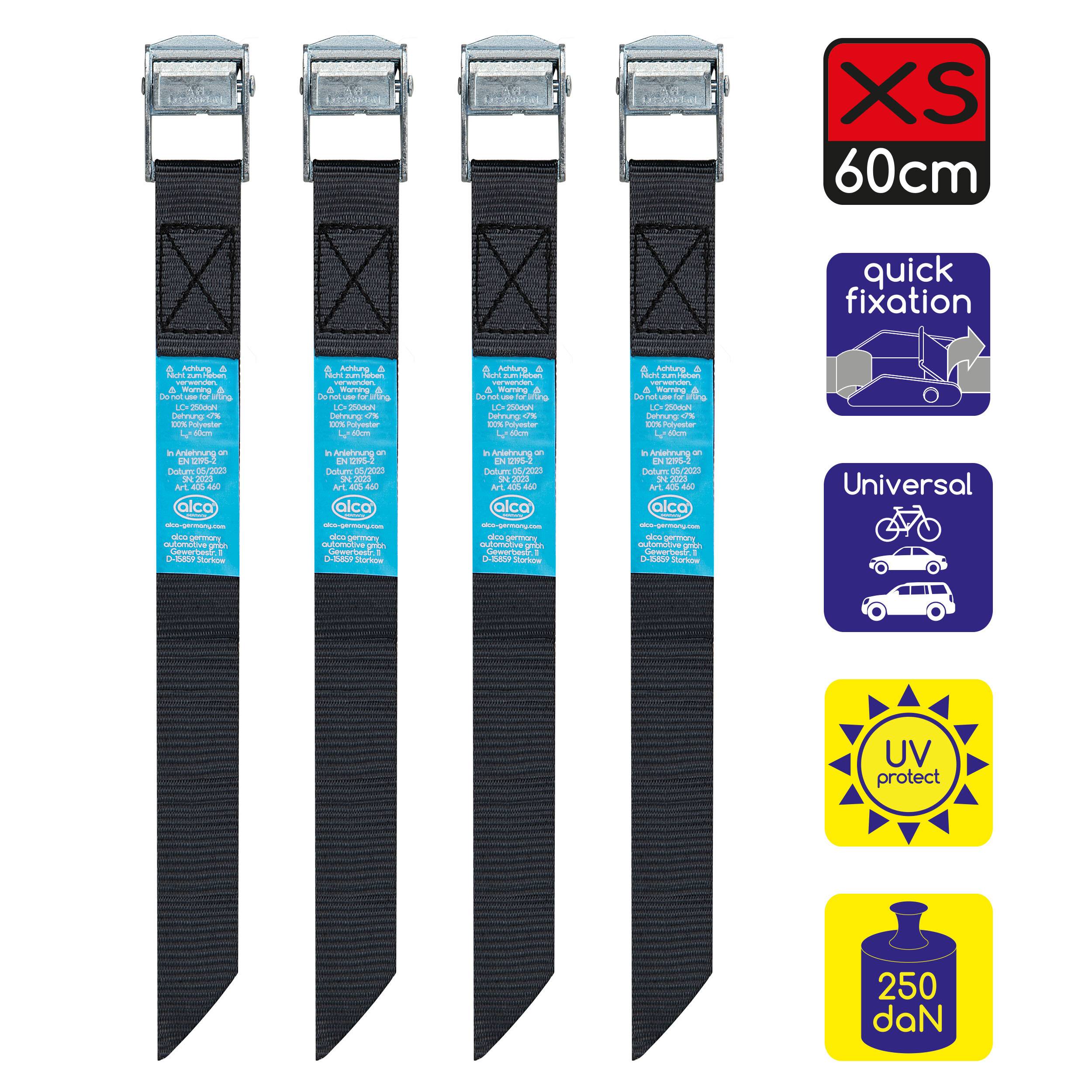 alca® Mini Spanngurt 4 x 60cm 250 daN schwarz mit Klemmschloss Schnellverschluss verstellbar zertifiziert nach DIN EN