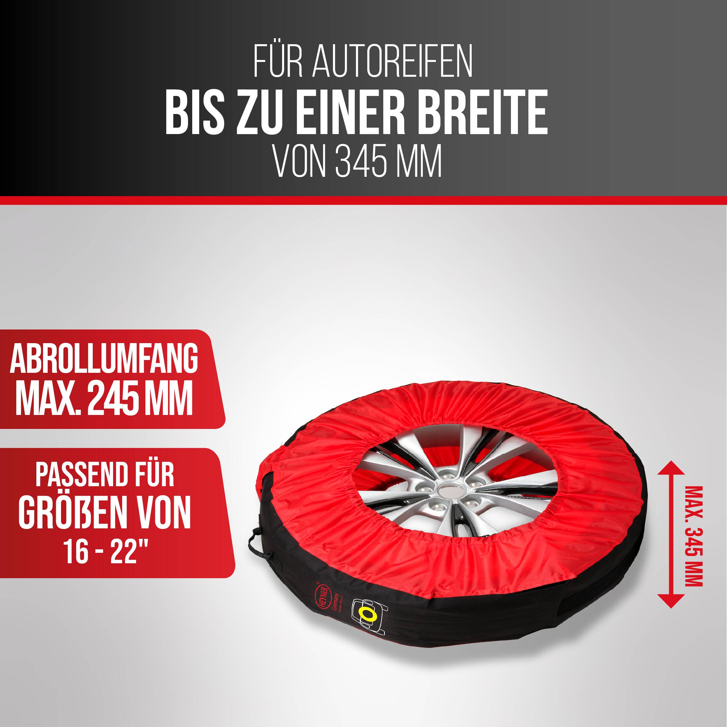 HEYNER® Reifentasche SUV Ersatzrad I WheelStar PRO, Reifenschoner XL für 16–22 Zoll, bis 345 mm Breite, Tragegriff,