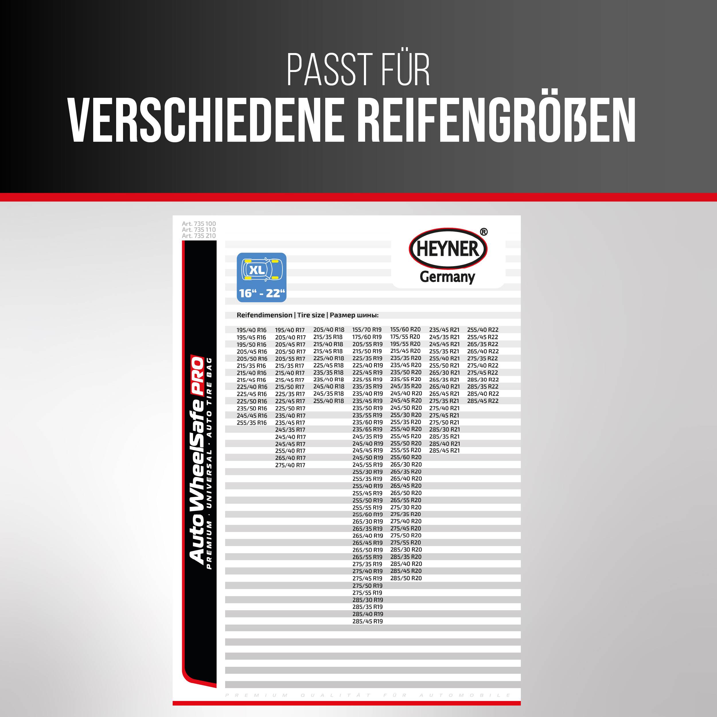 HEYNER® Reifentasche SUV Ersatzrad I WheelStar PRO, Reifenschoner XL für 16–22 Zoll, bis 345 mm Breite, Tragegriff,