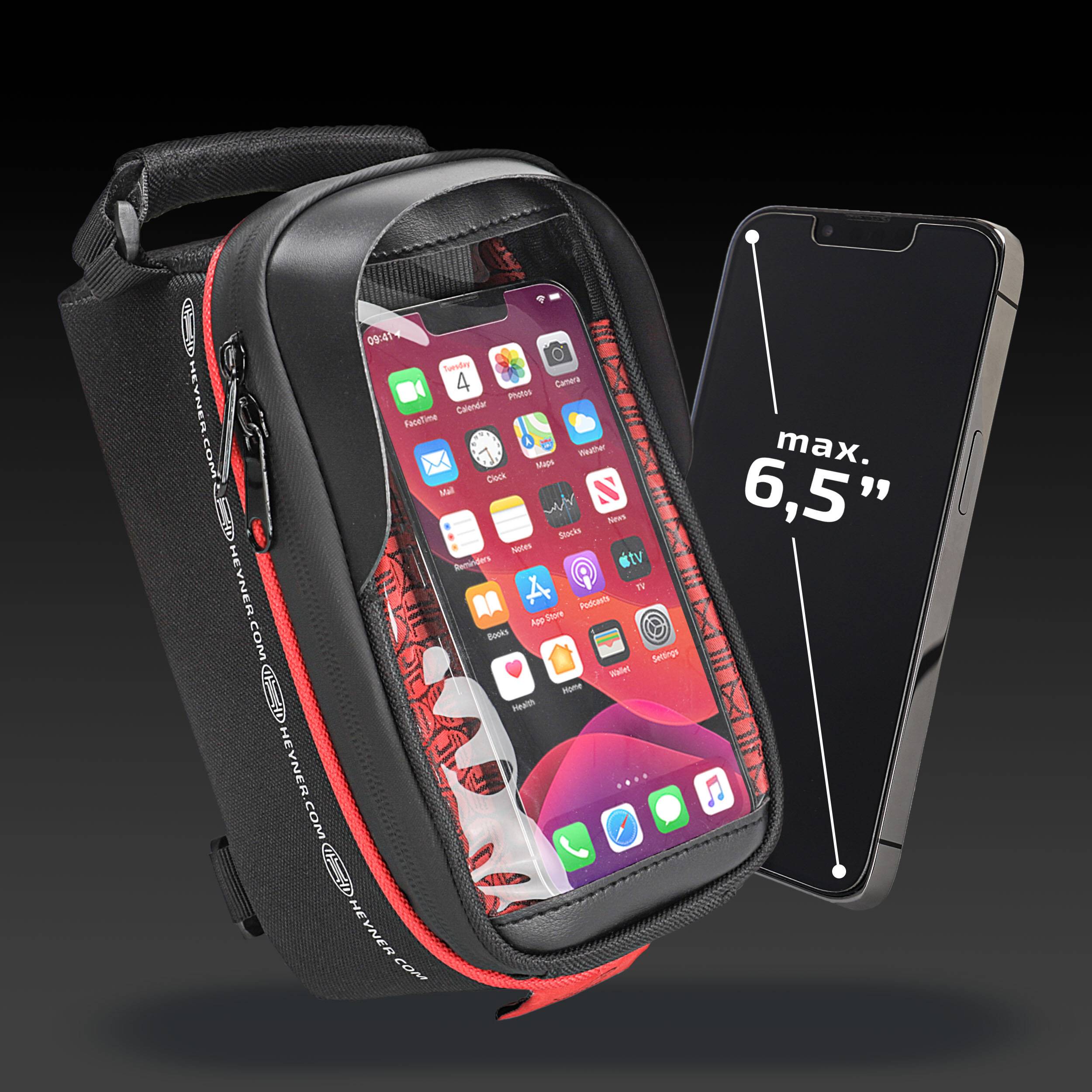 HEYNER® Rahmentasche wasserdicht mit Handyhalterung 6,5 Zoll für Fahrrad transparente Schutzfolie für Smartphones,