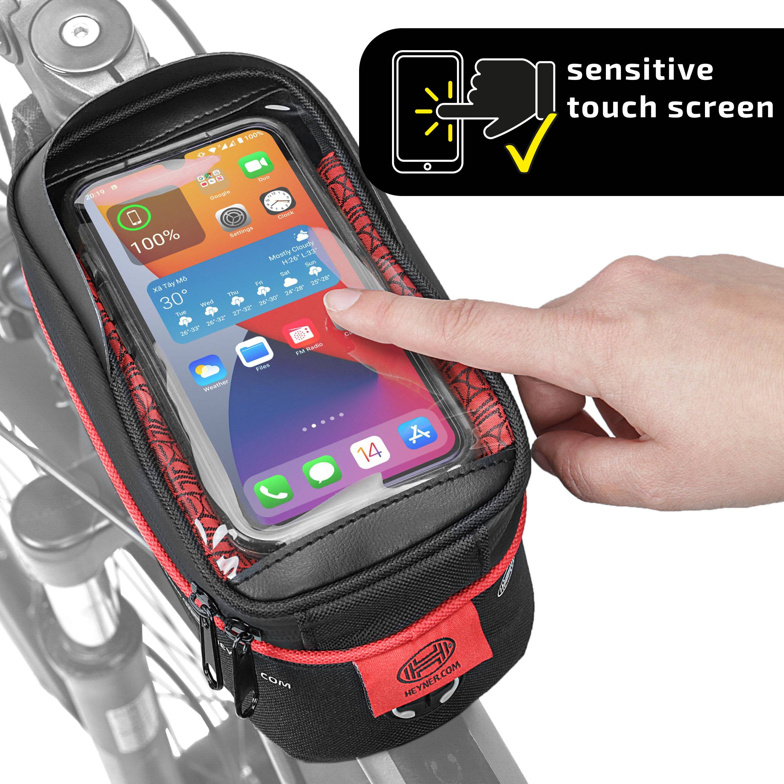 HEYNER® Rahmentasche wasserdicht mit Handyhalterung 6,5 Zoll für Fahrrad transparente Schutzfolie für Smartphones,